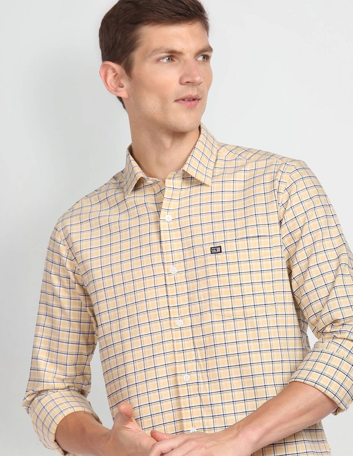 Arrow Sport Men Checkered Casual Yellow Shirt