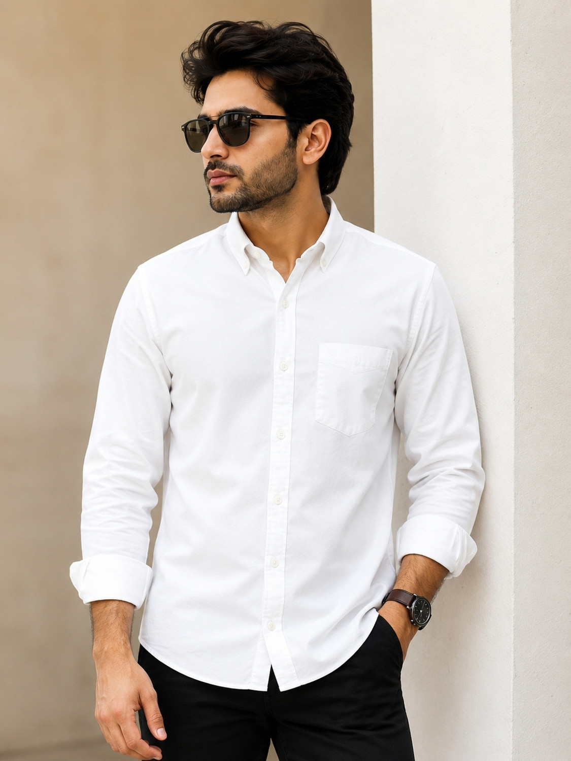 Image of Fayazcollection Men Regular Fit Solid Button Down Collar Casual Shirt