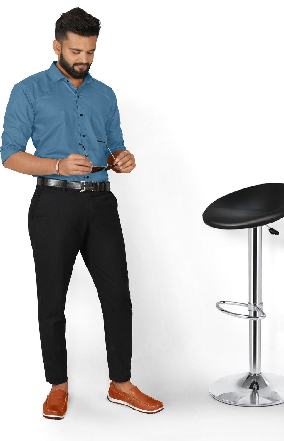 Image of FIBERMILL Men Solid Formal Light Blue Shirt
