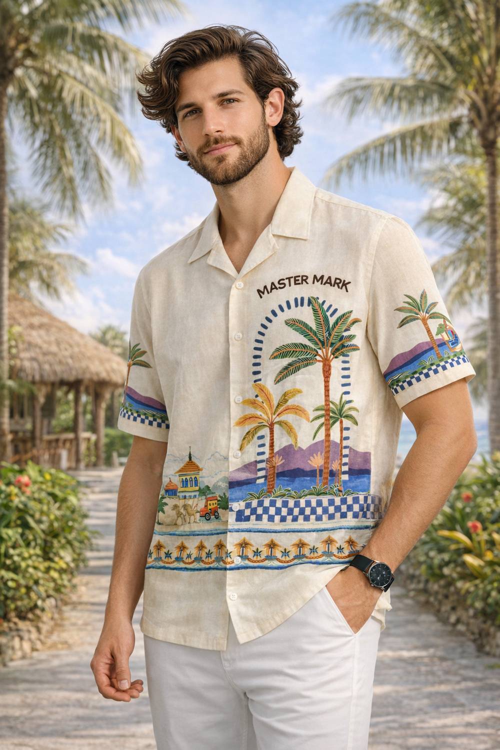 MM MASTER MARK Men Printed Casual Cream Shirt - Image 4