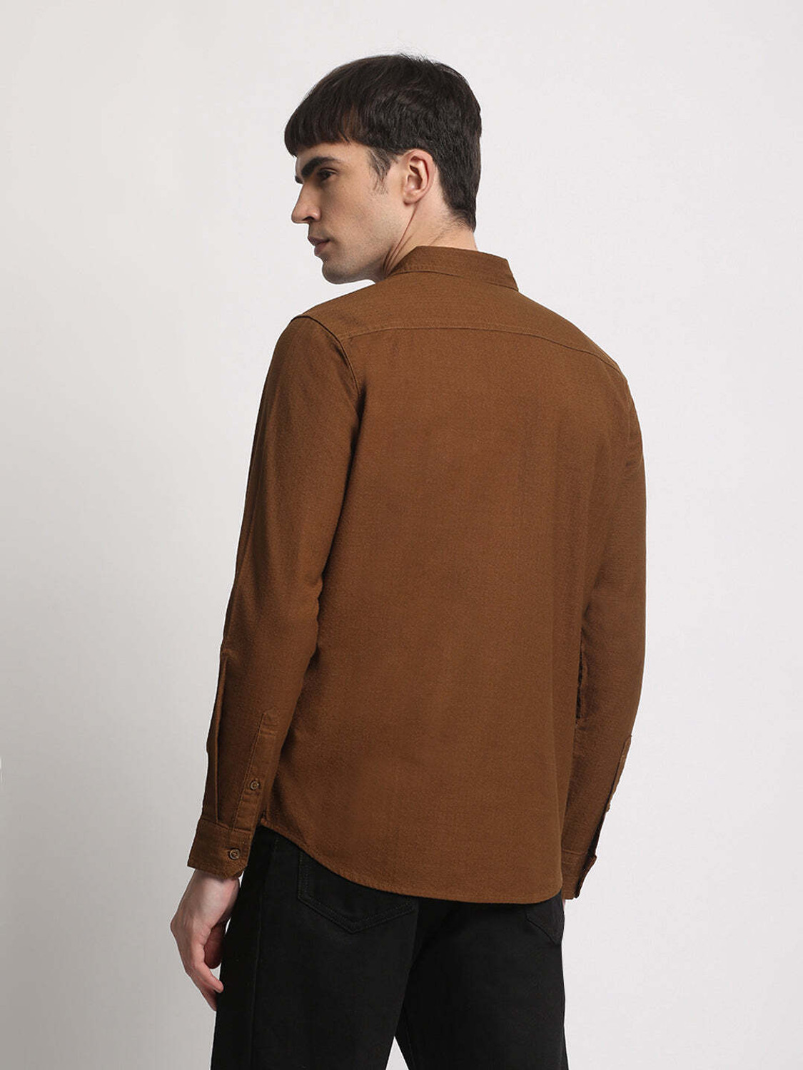 Image of THE BEAR HOUSE Men Solid Casual Brown Shirt