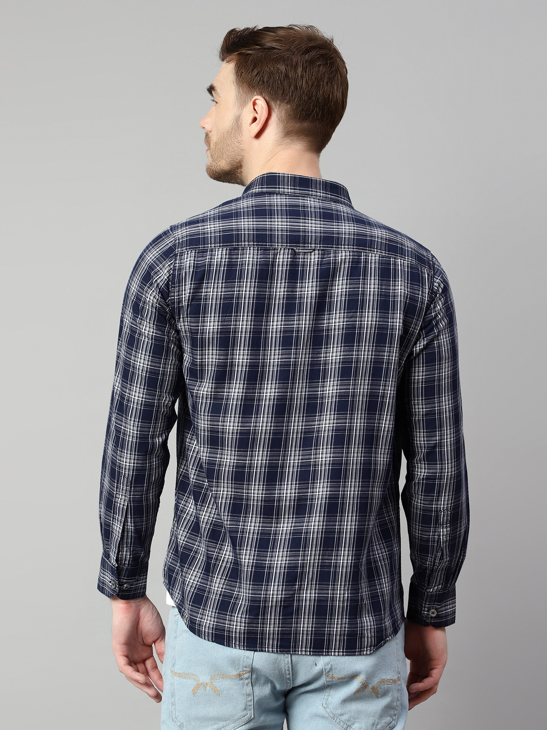 Image of CANTABIL Men Checkered Casual Blue Shirt