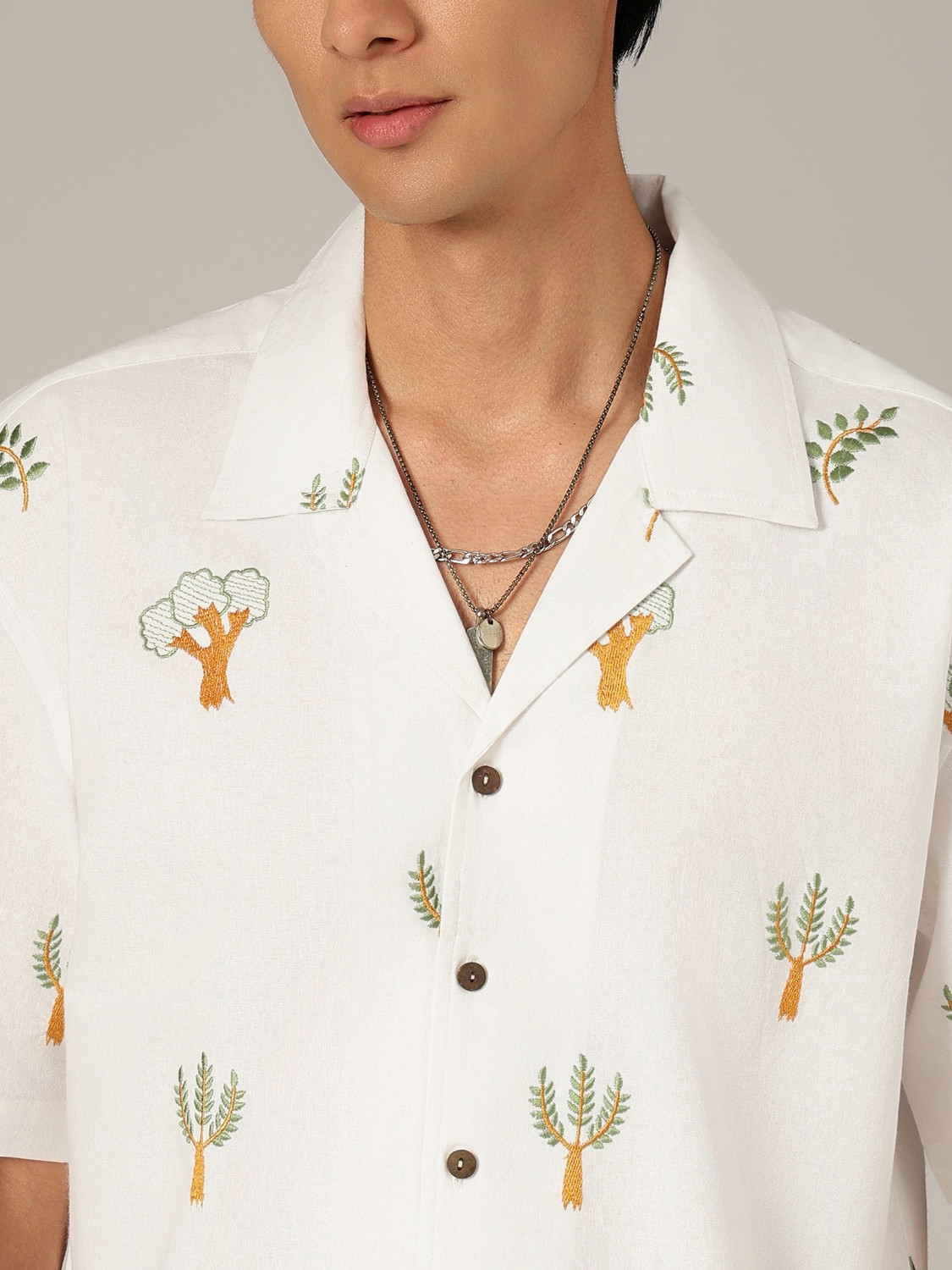 Image of DENNISON Men Embroidered Casual White Shirt