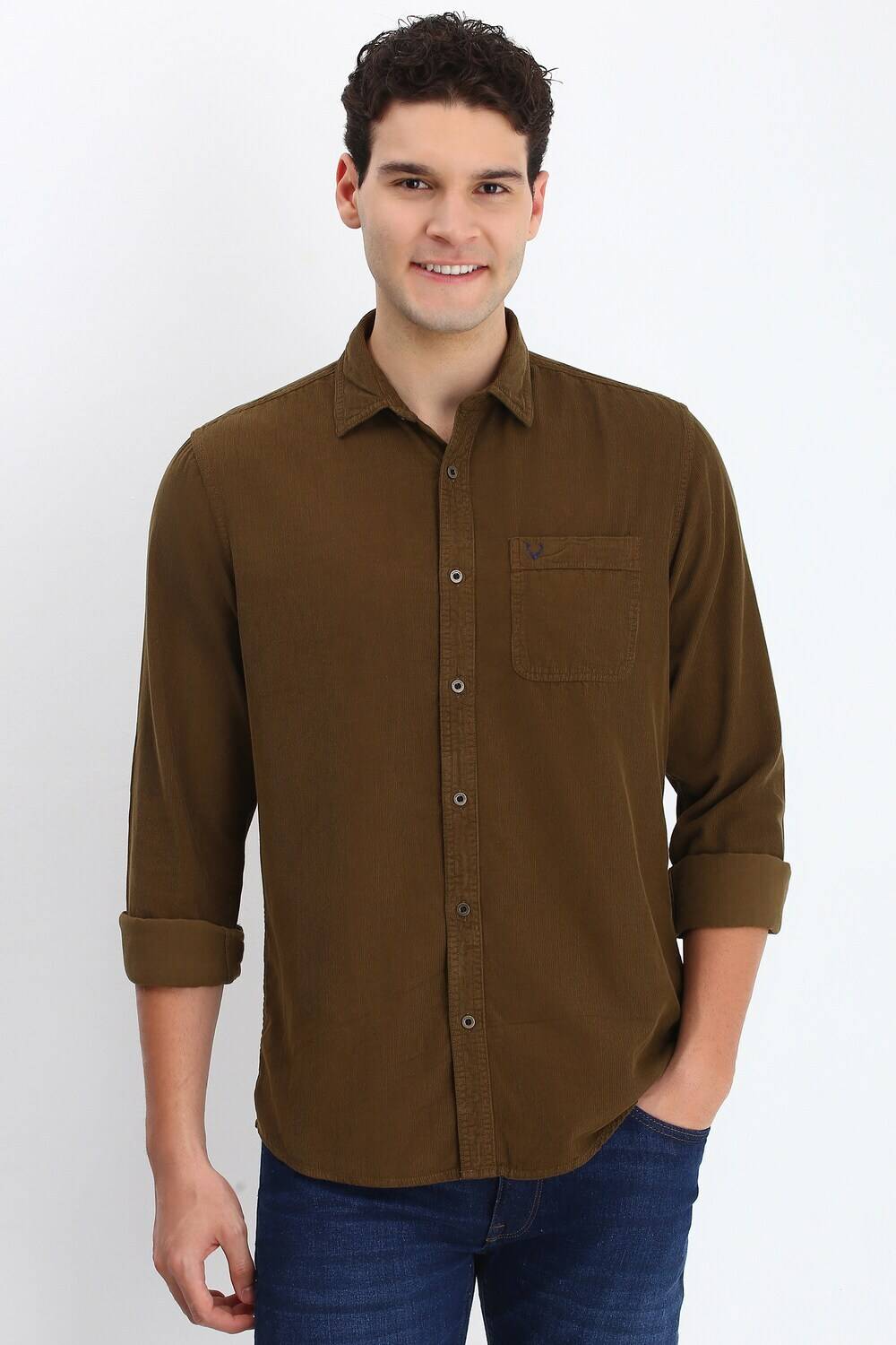 Allen Solly Men Self Design Casual Brown Shirt