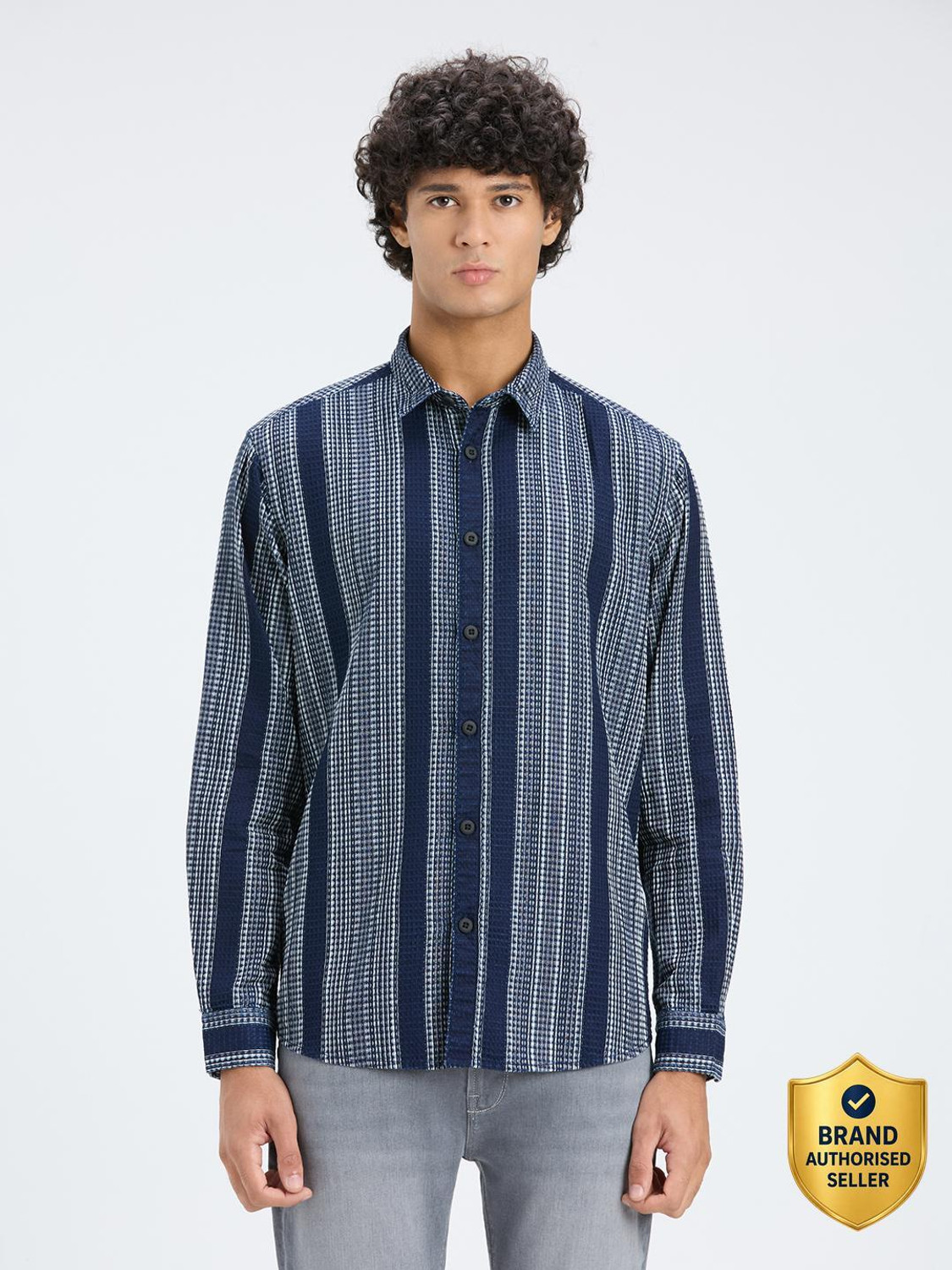 Image of Pepe Jeans Men Striped Casual Blue Shirt