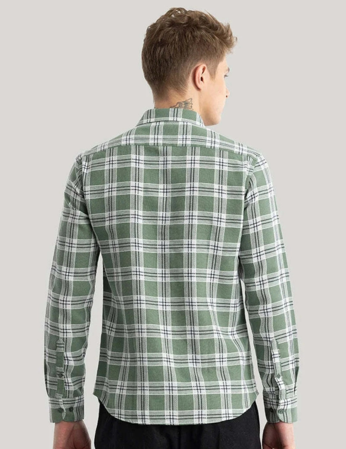 Image of METRONAUT Men Checkered Casual Green Shirt