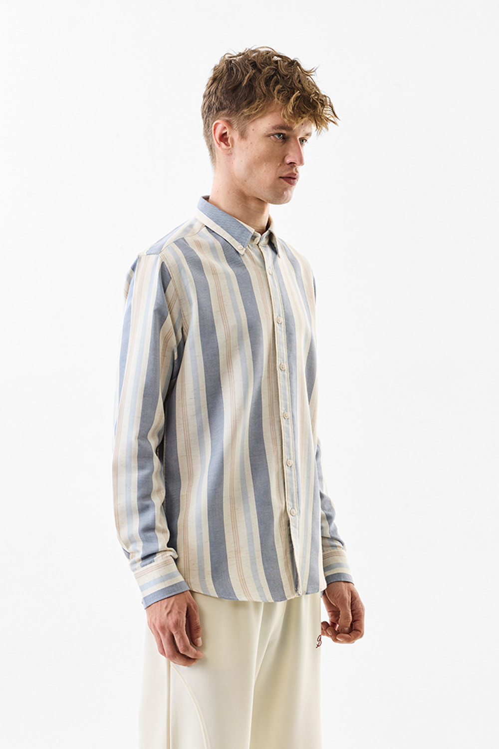 Image of Snitch Men Striped Casual Light Blue Shirt