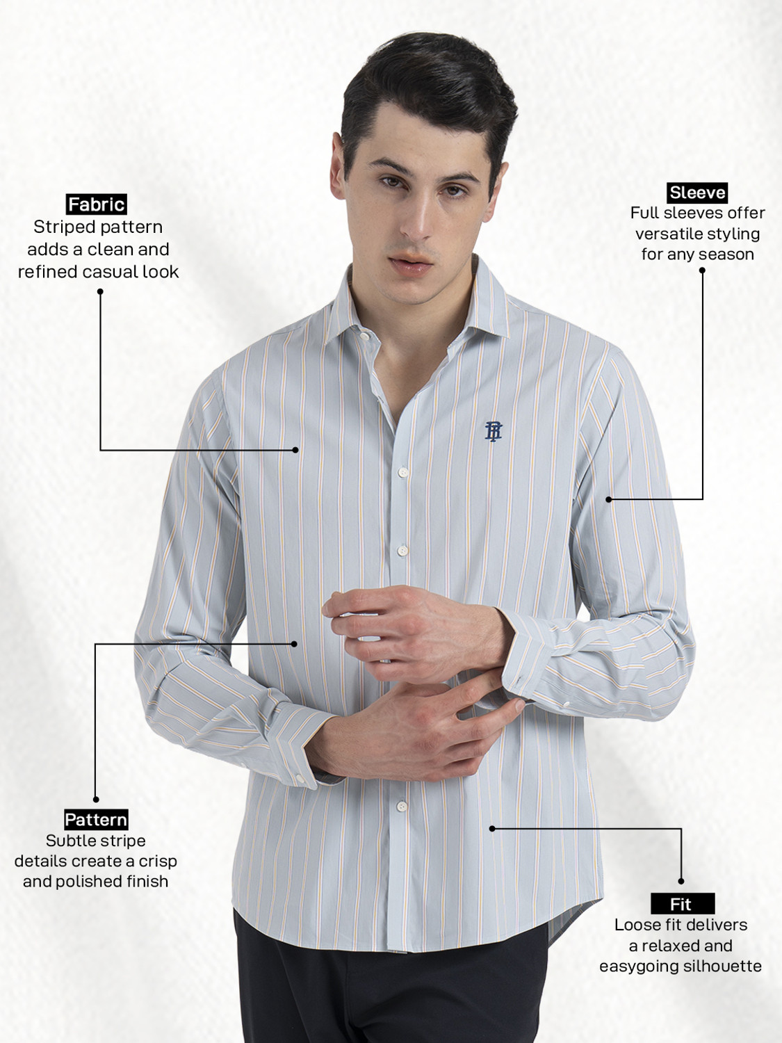 Image of RED TAPE Men Striped Casual Grey Shirt