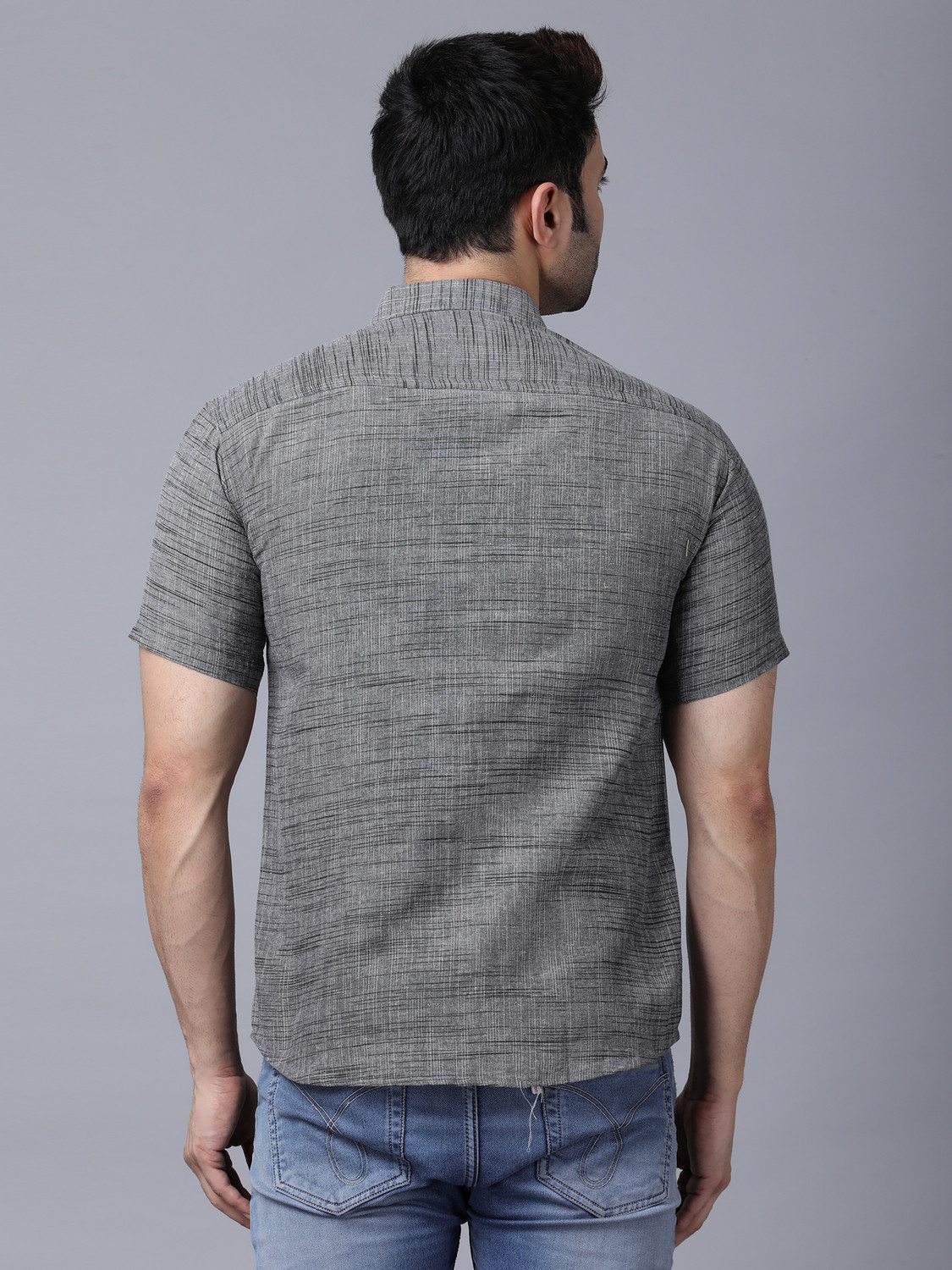 Image of TRADITIQUE Men Self Design Casual Grey Shirt