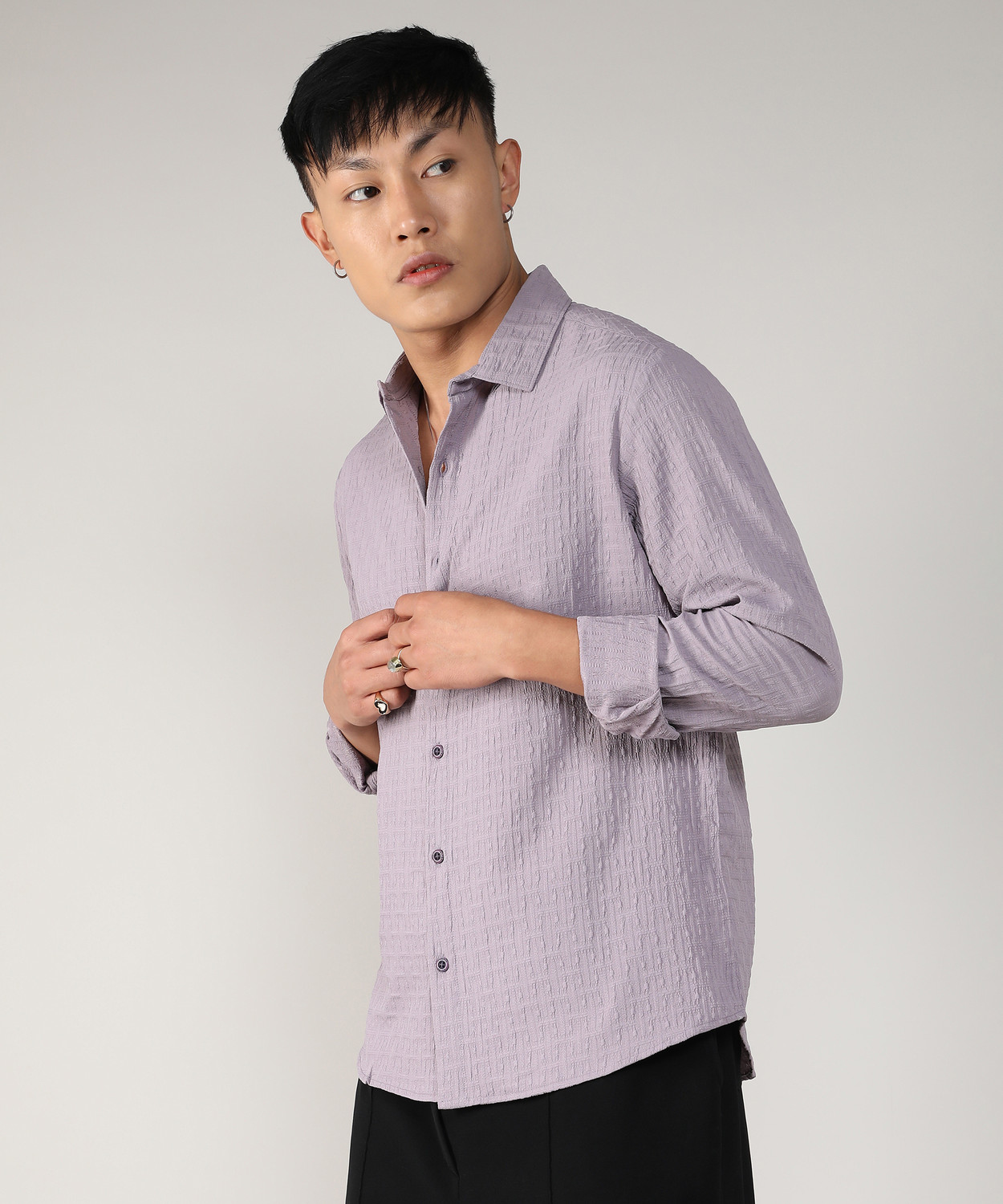 Image of CAMPUS SUTRA Men Self Design Casual Purple Shirt