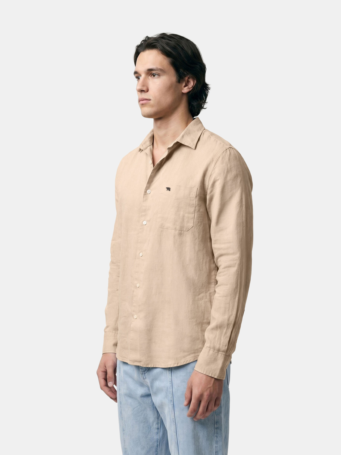 Image of THE BEAR HOUSE Men Solid Casual Khaki Shirt