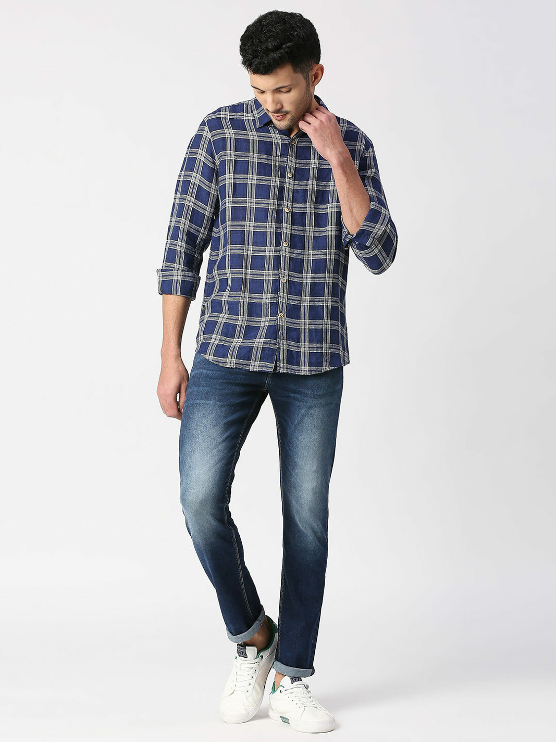 Image of Pepe Jeans Men Checkered Casual Blue Shirt