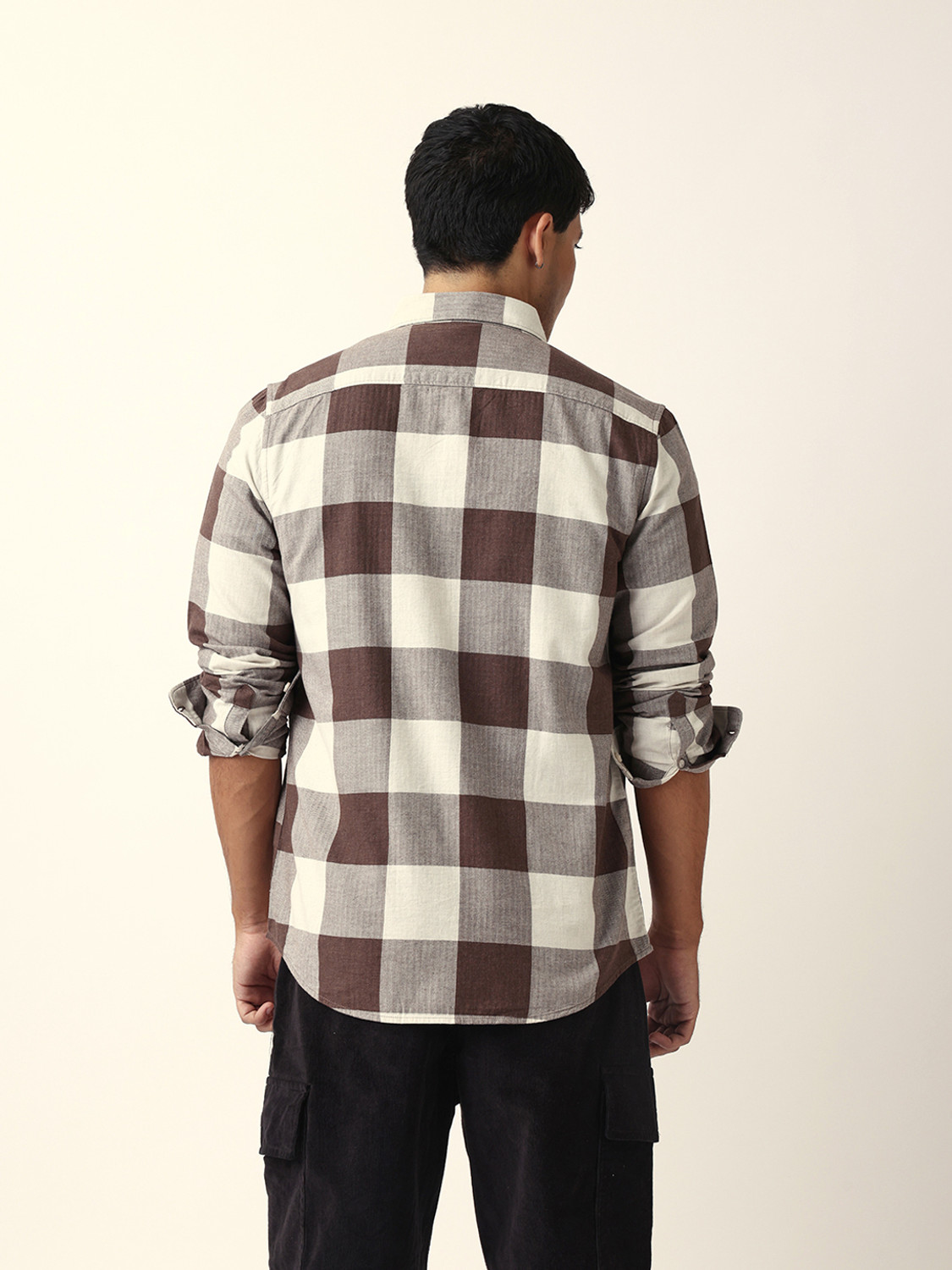 Image of THE BEAR HOUSE Men Checkered Casual Brown Shirt