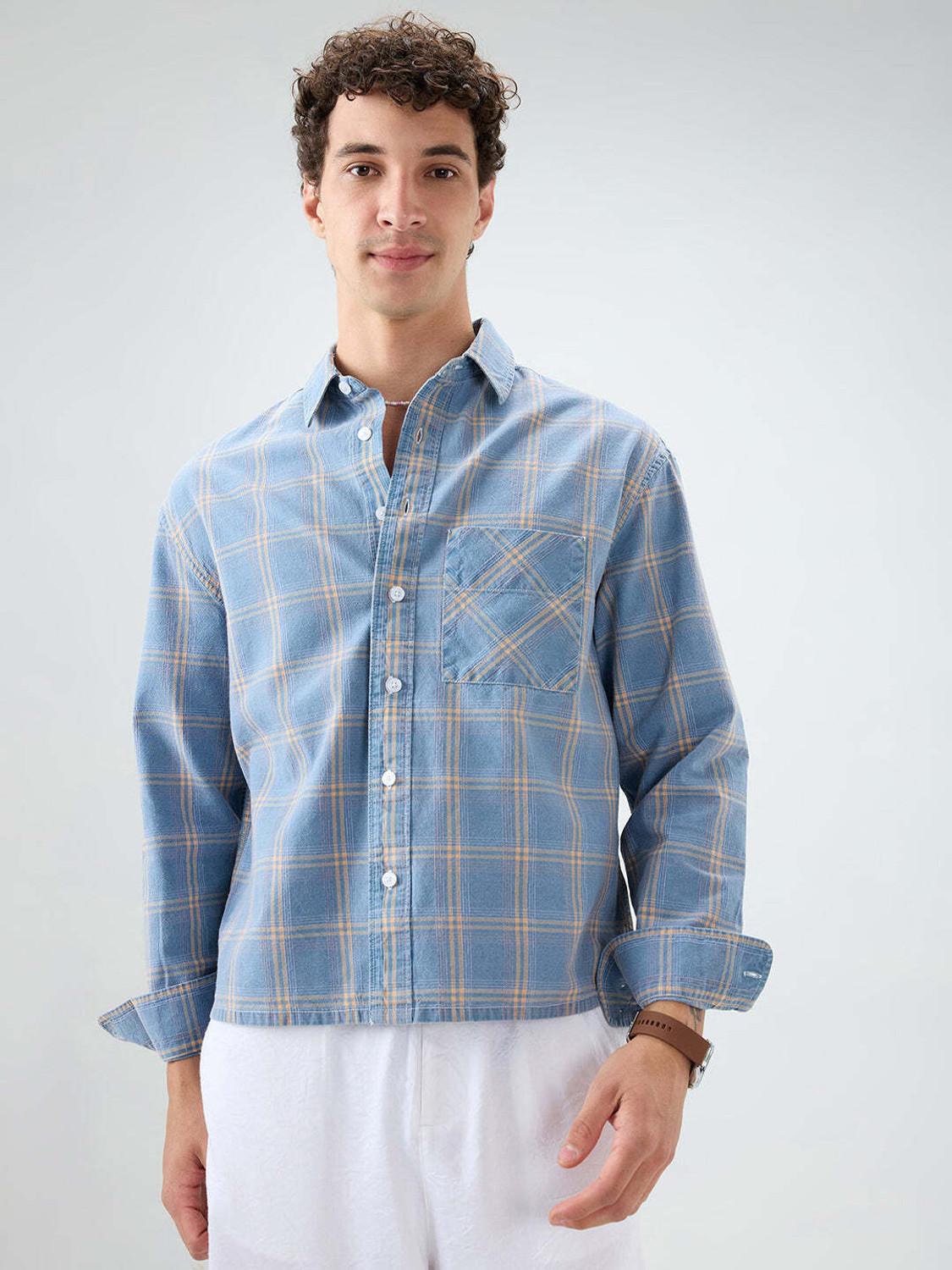 Image of VASTRADO Men Checkered Casual Blue Shirt