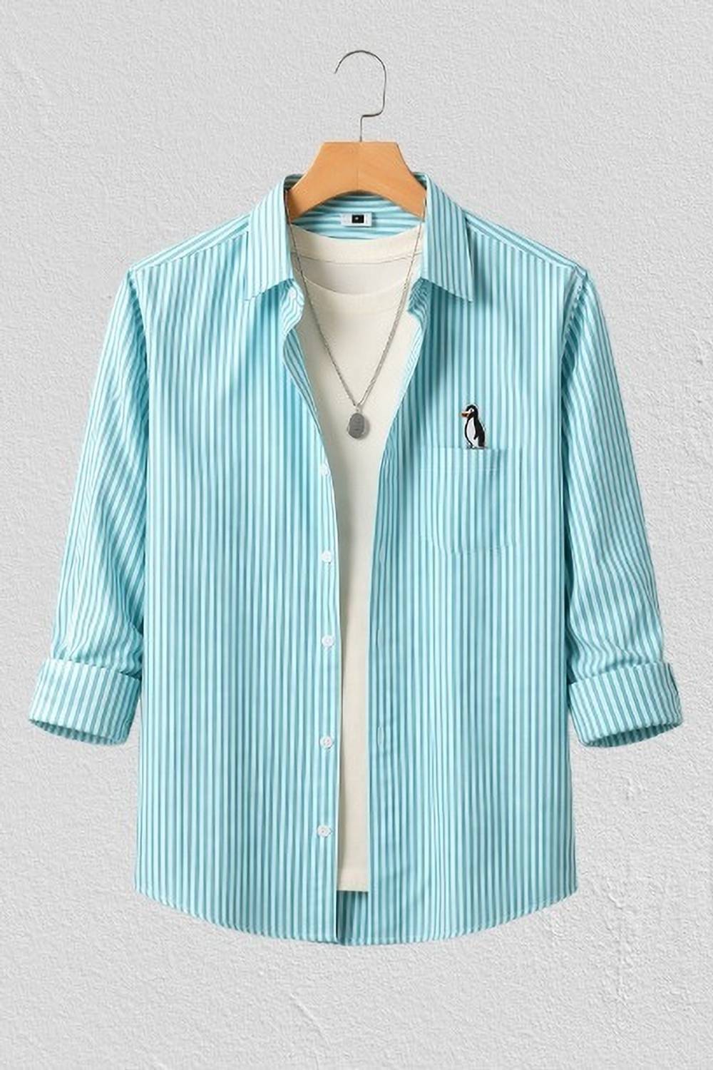 TYRELL Men Striped Light Green Casual Shirt
