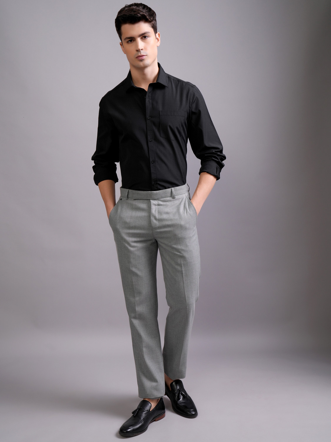 Image of HIGHLANDER Men Solid Formal Black Shirt