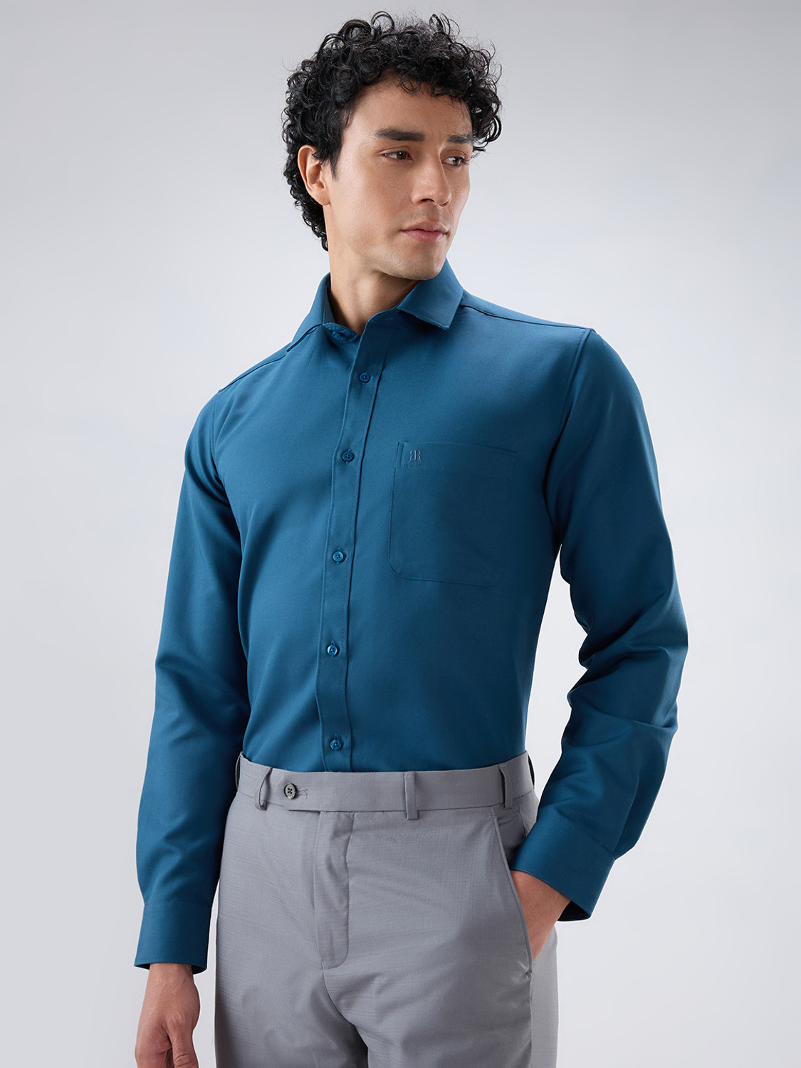 Image of Raymond Men Solid Casual Light Blue Shirt