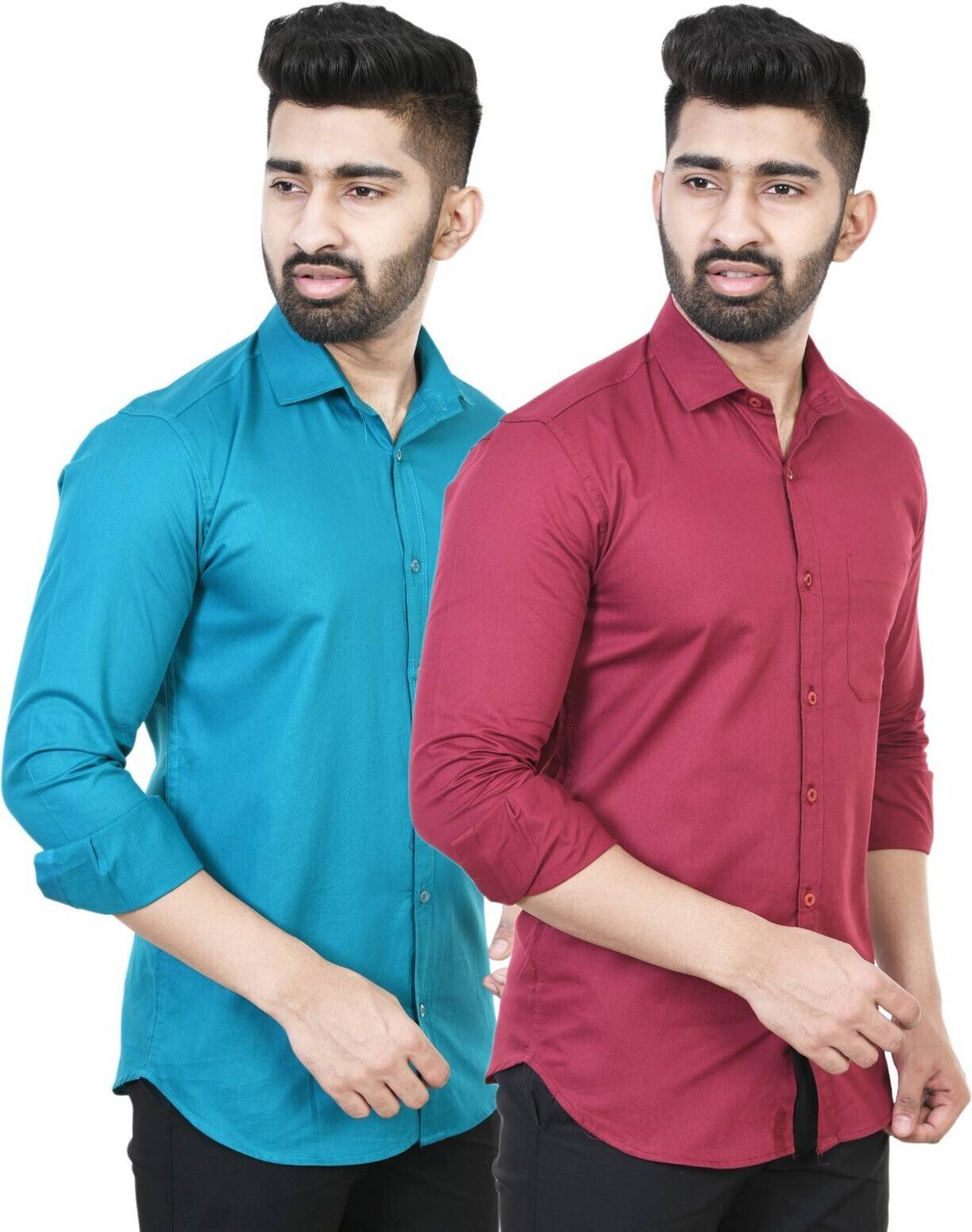 Feel high Men Regular Fit Solid Casual Shirt (Pack of 2)