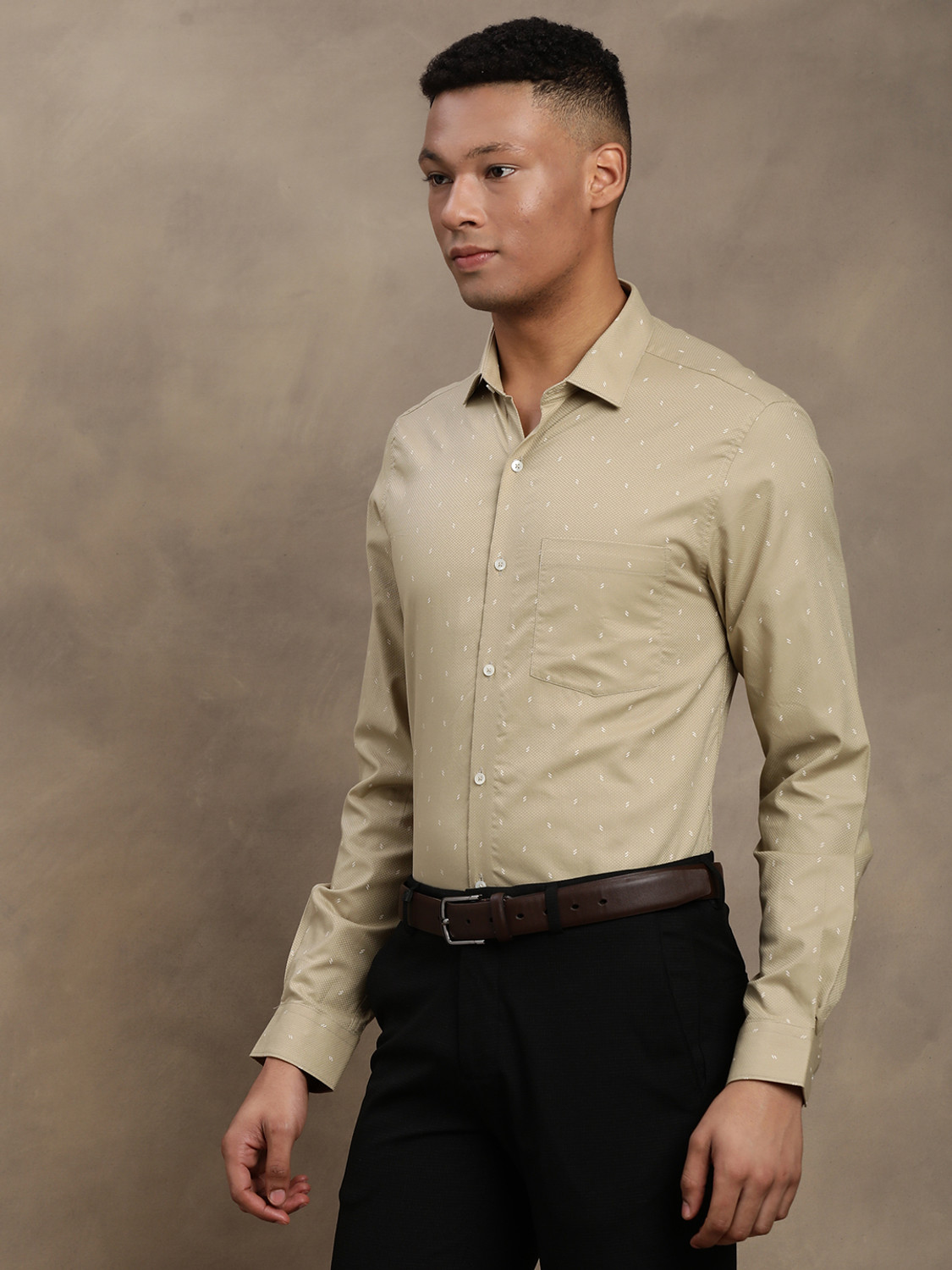 Image of TURTLE Men Printed Formal Brown Shirt