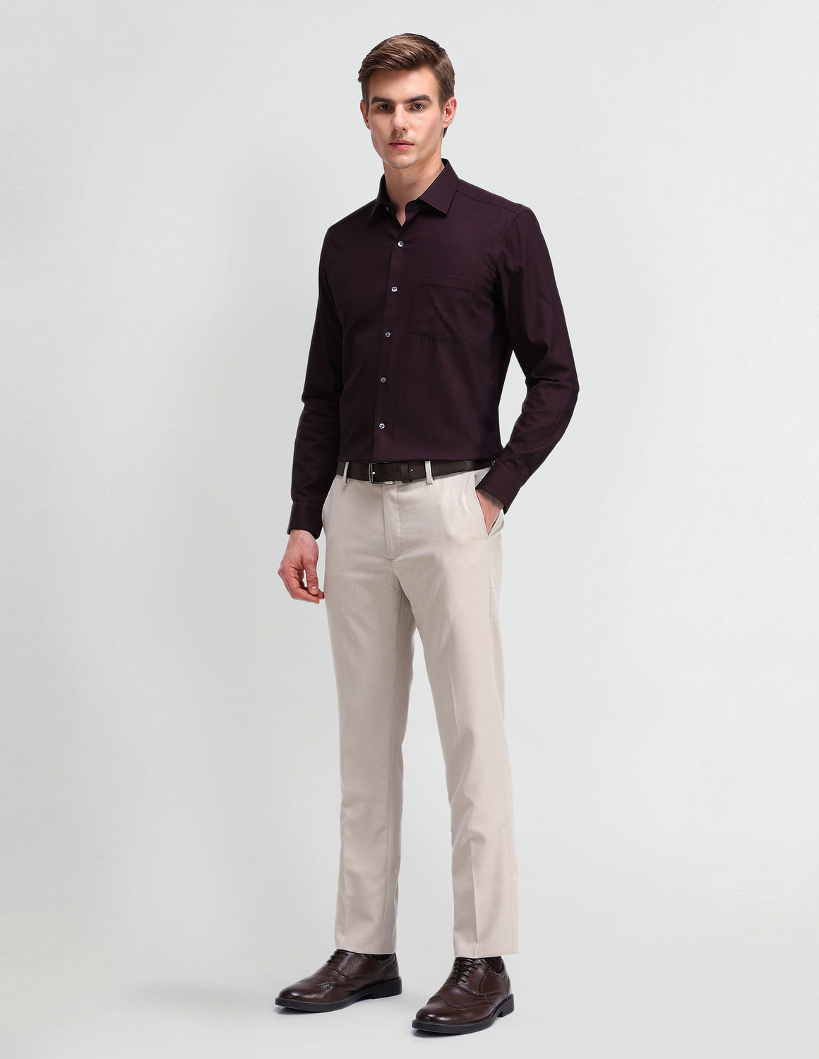Image of ARROW Men Self Design Formal Red Shirt