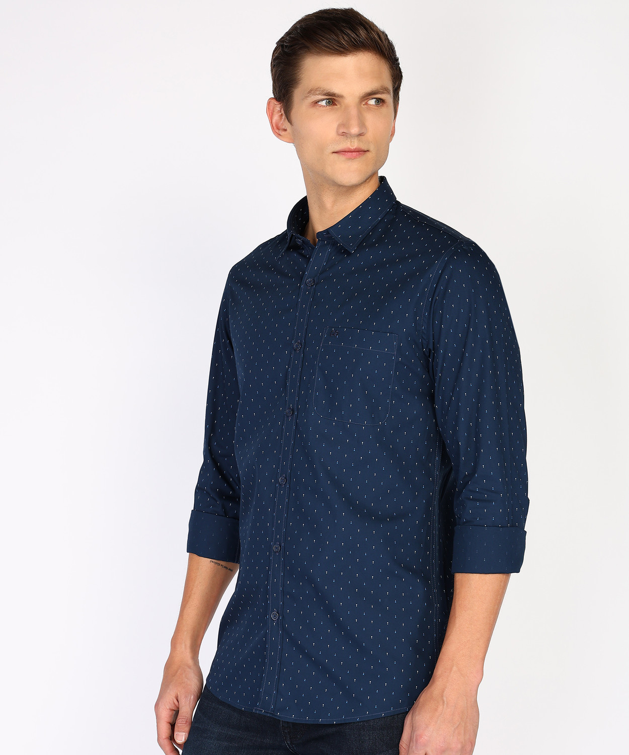 Image of PETER ENGLAND Men Printed Casual Dark Blue Shirt