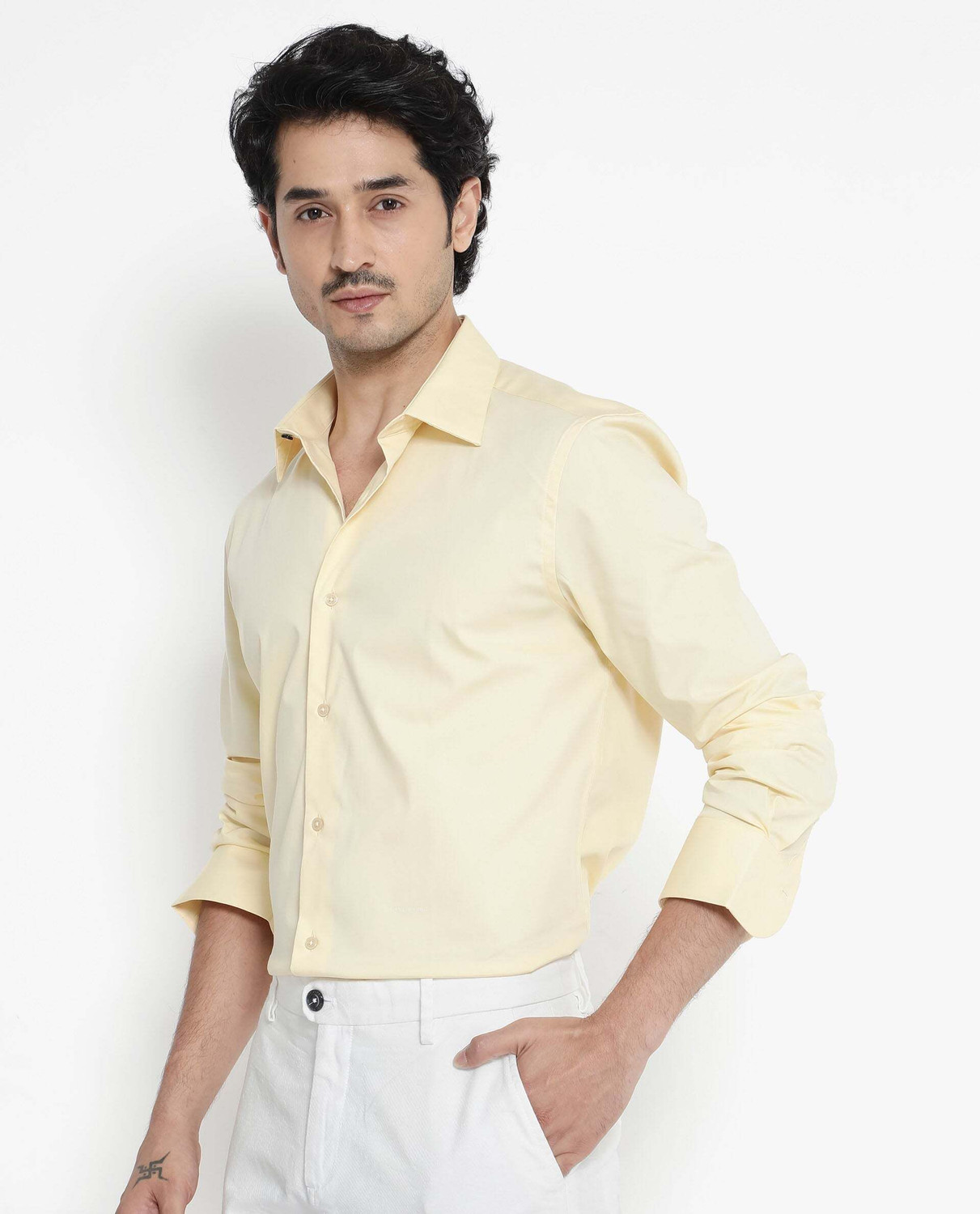 Image of RARE RABBIT Men Solid Casual Yellow Shirt