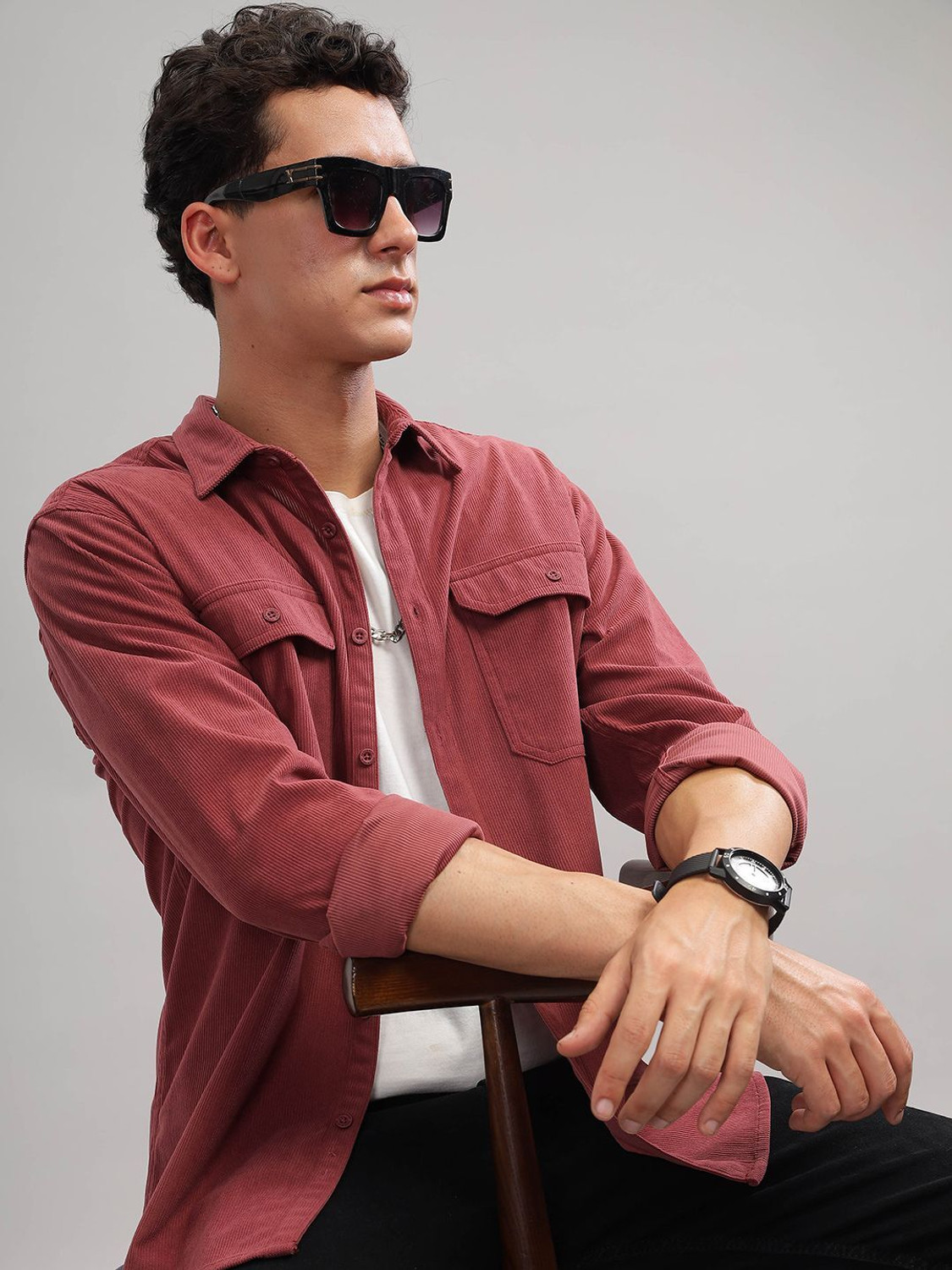 Image of HERE&NOW Men Solid Casual Red Shirt