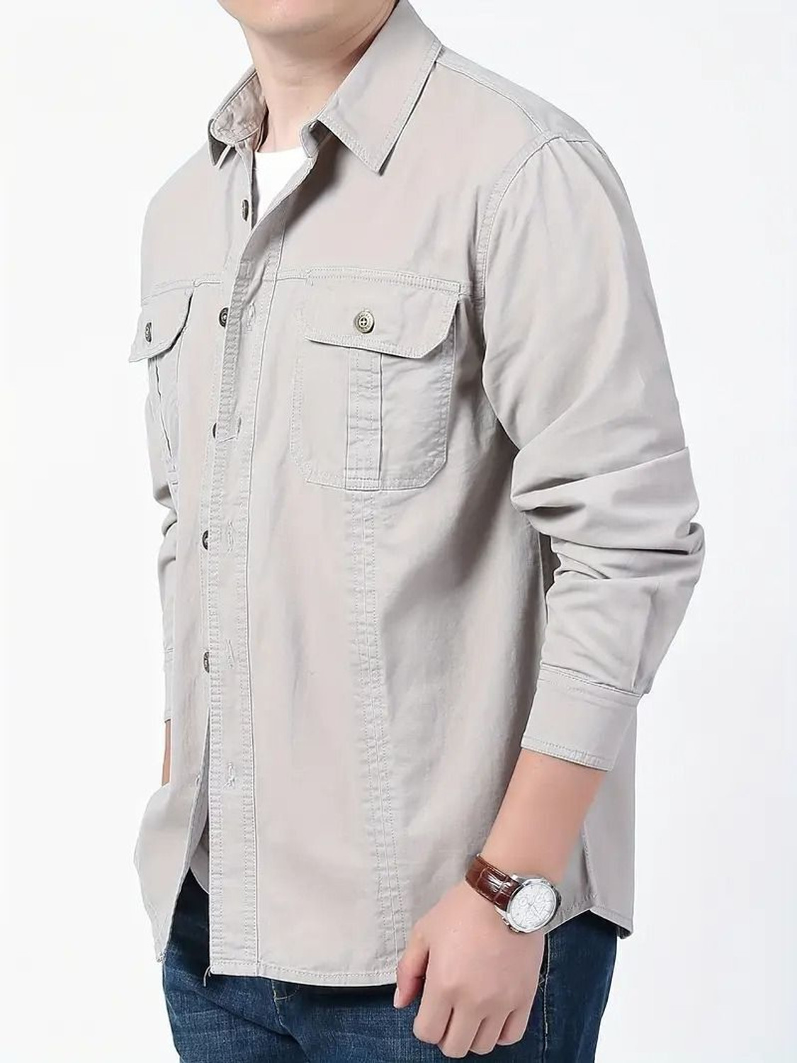 Image of sti Men Solid Casual Silver Shirt
