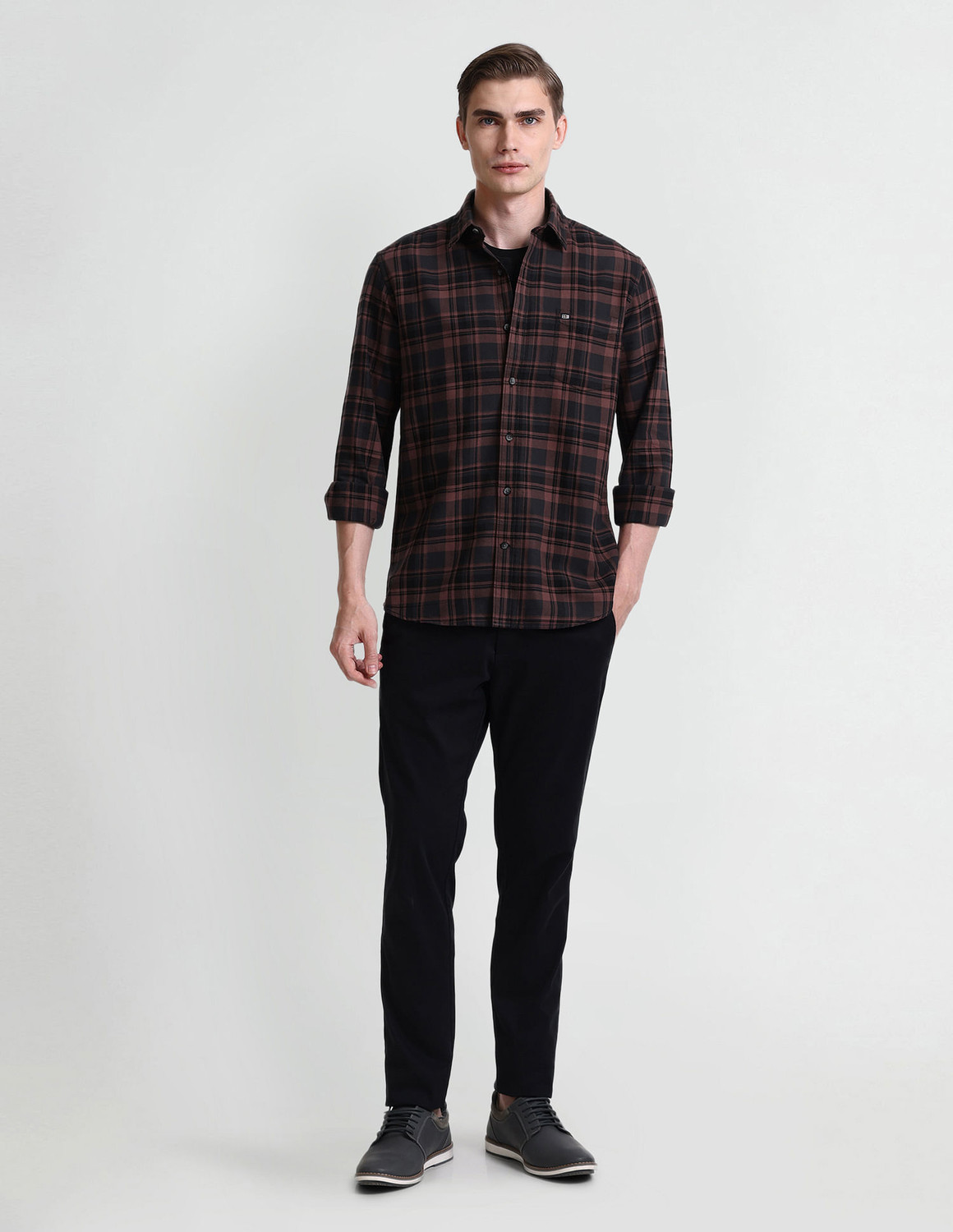Image of ARROW Men Checkered Casual Brown Shirt