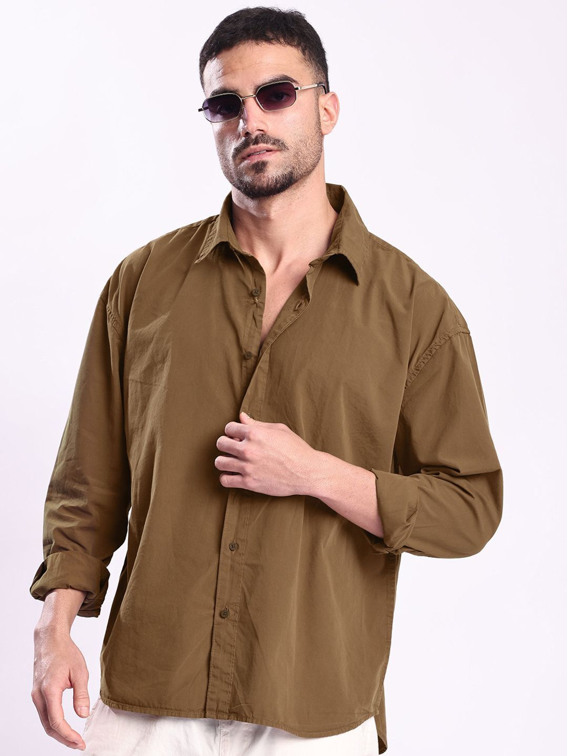 Image of Bene Kleed Men Printed Casual Brown Shirt