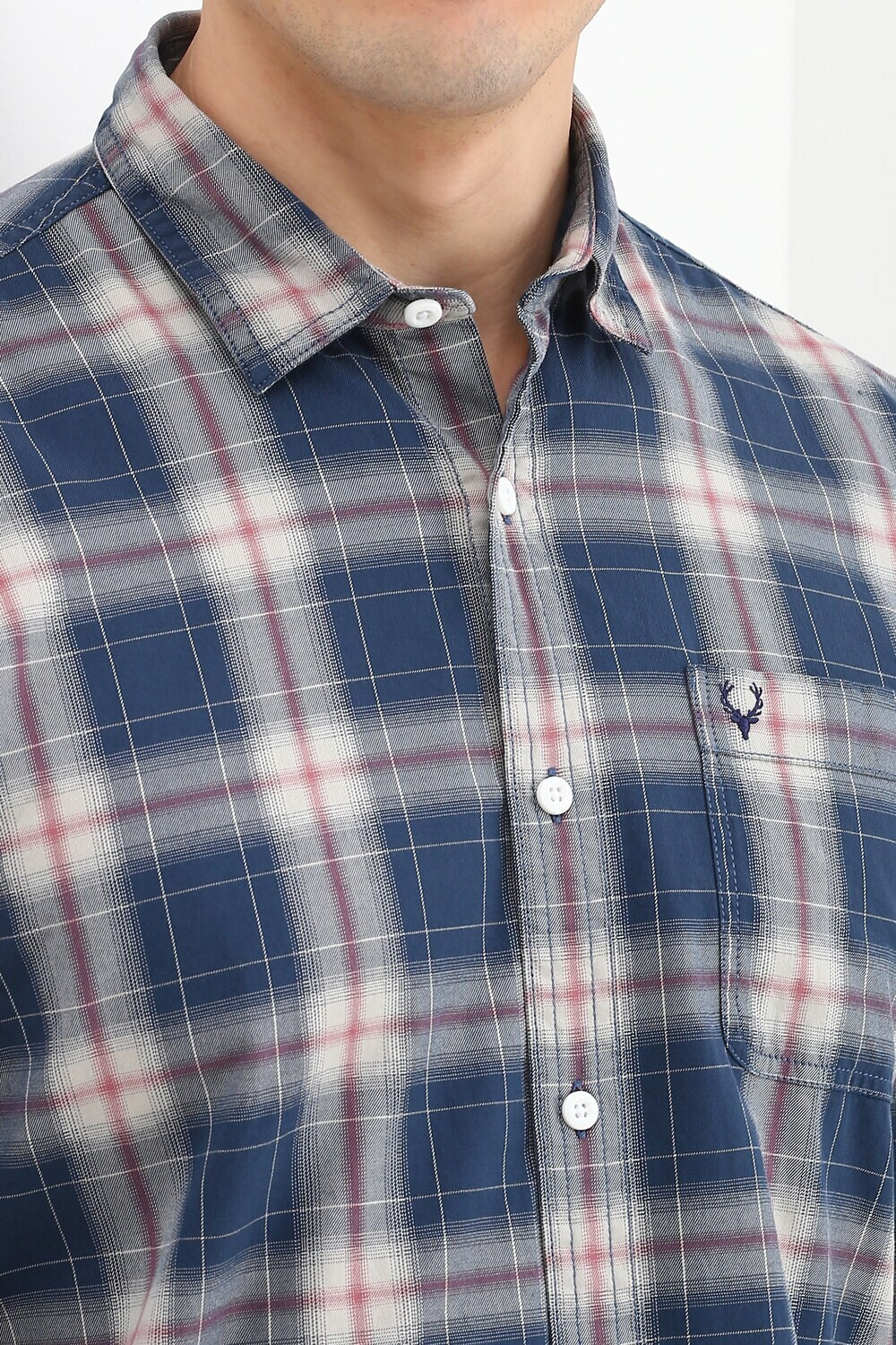 Image of Allen Solly Men Checkered Casual Blue Shirt