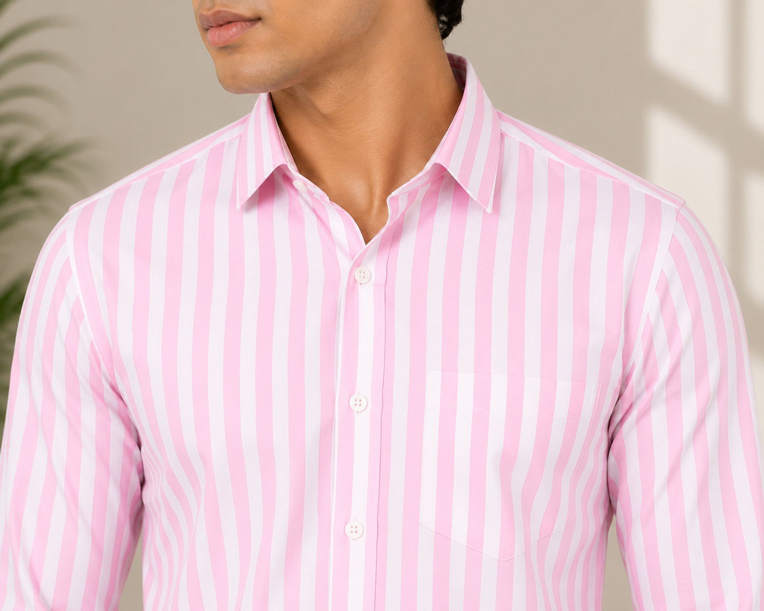Image of FUBAR Men Striped Casual Pink Shirt