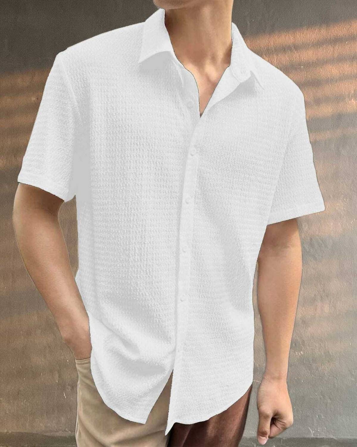 BlueMatrix Men Self Design Casual White Shirt