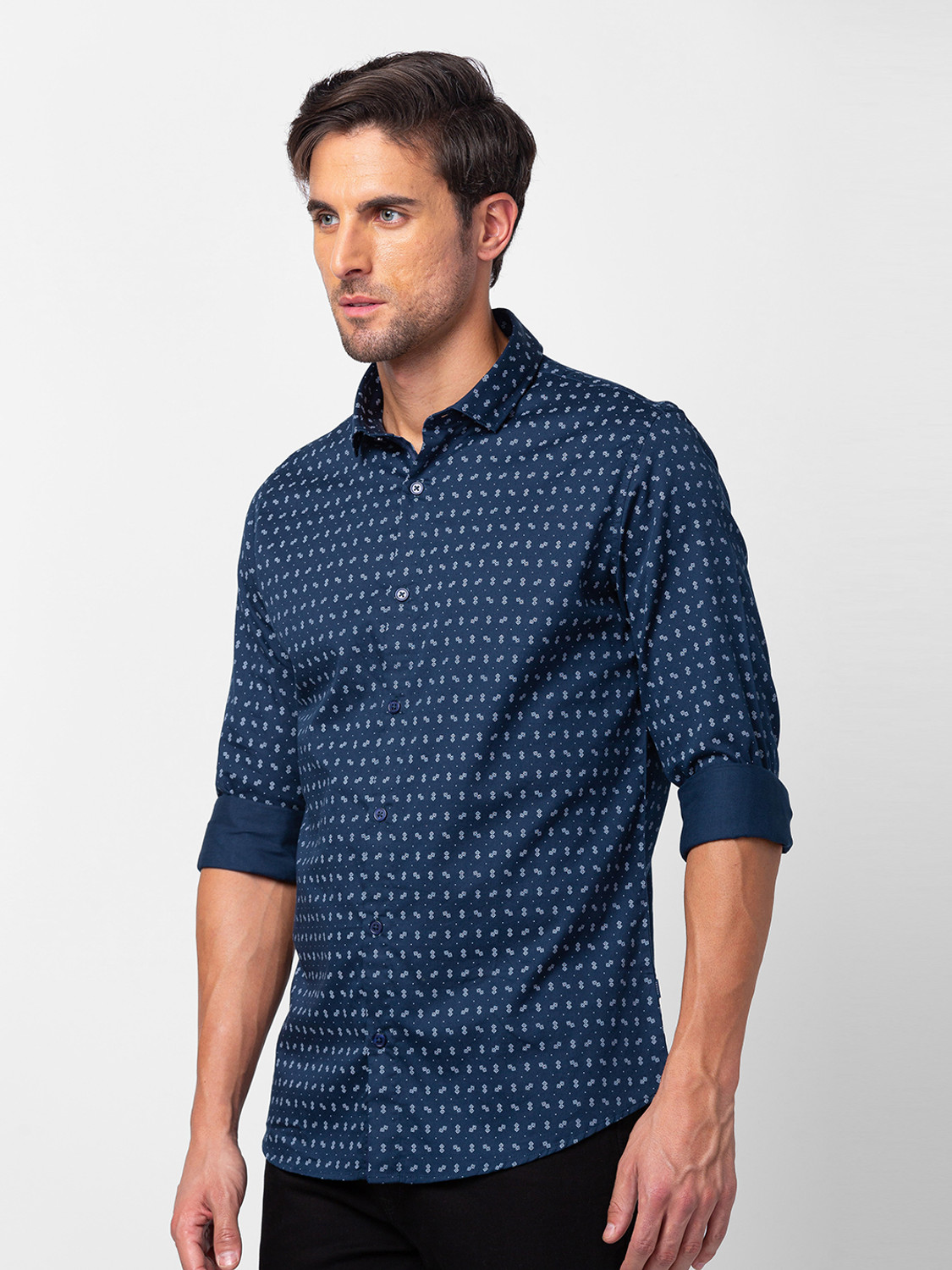 Image of Spykar Men Printed Casual Blue Shirt