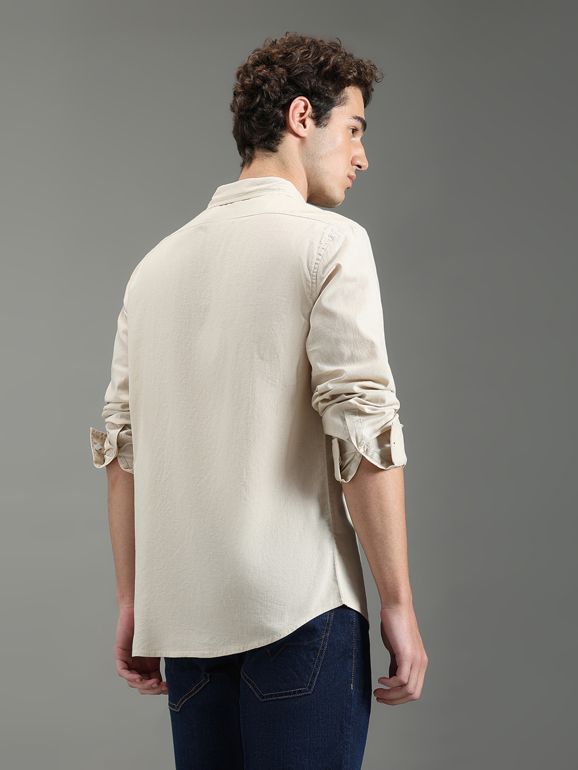 Image of Pepe Jeans Men Solid Casual Beige Shirt
