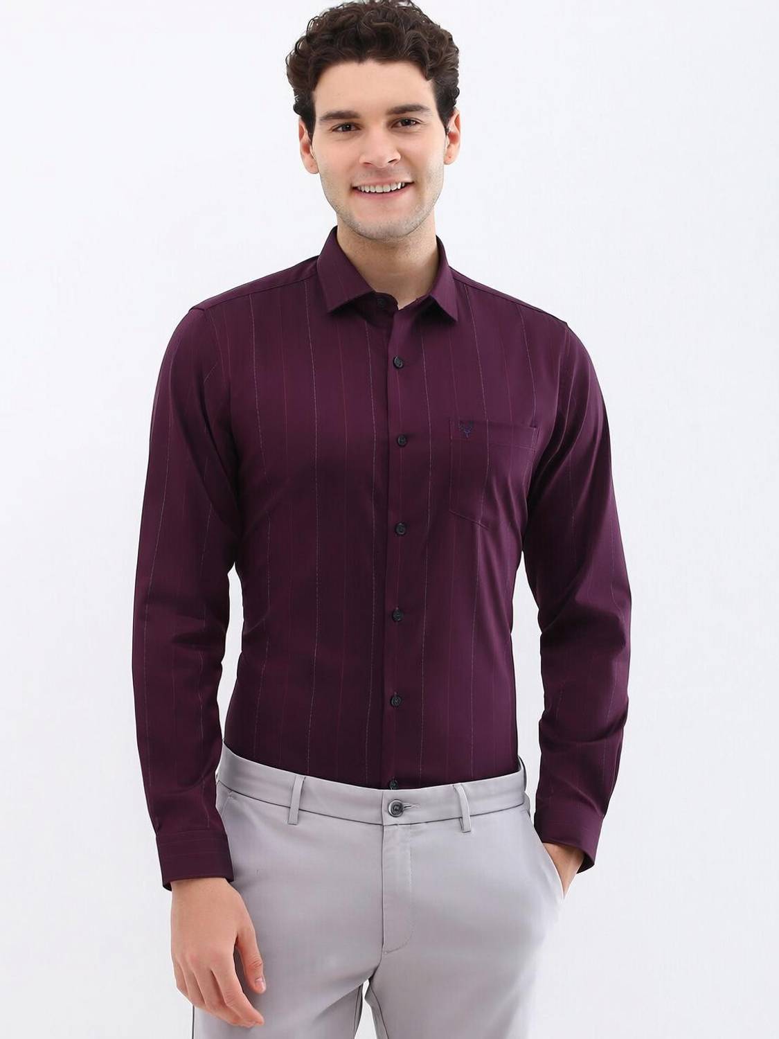 Allen Solly Men Striped Formal Purple Shirt