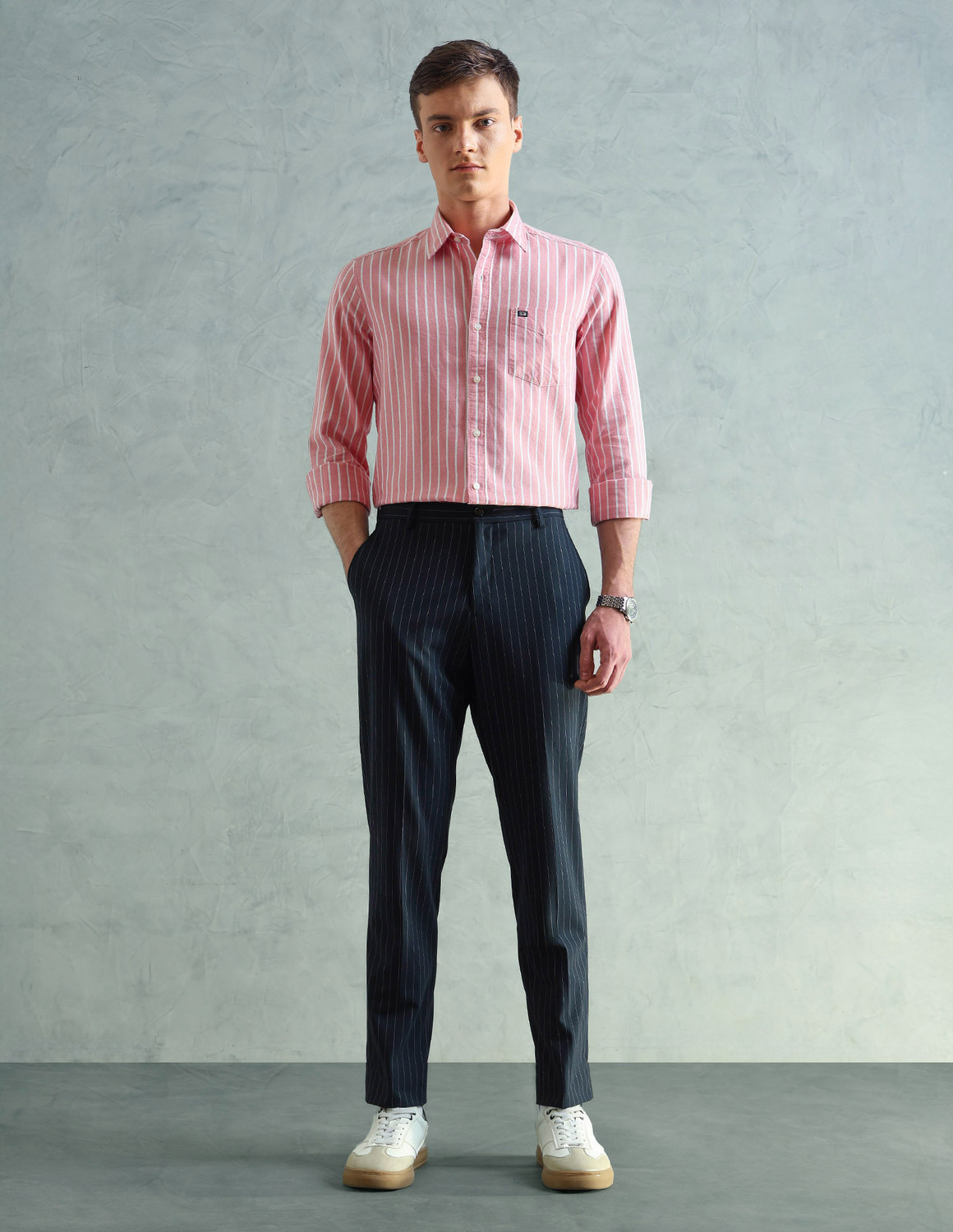 Image of Arrow Sport Men Self Design Casual Pink Shirt