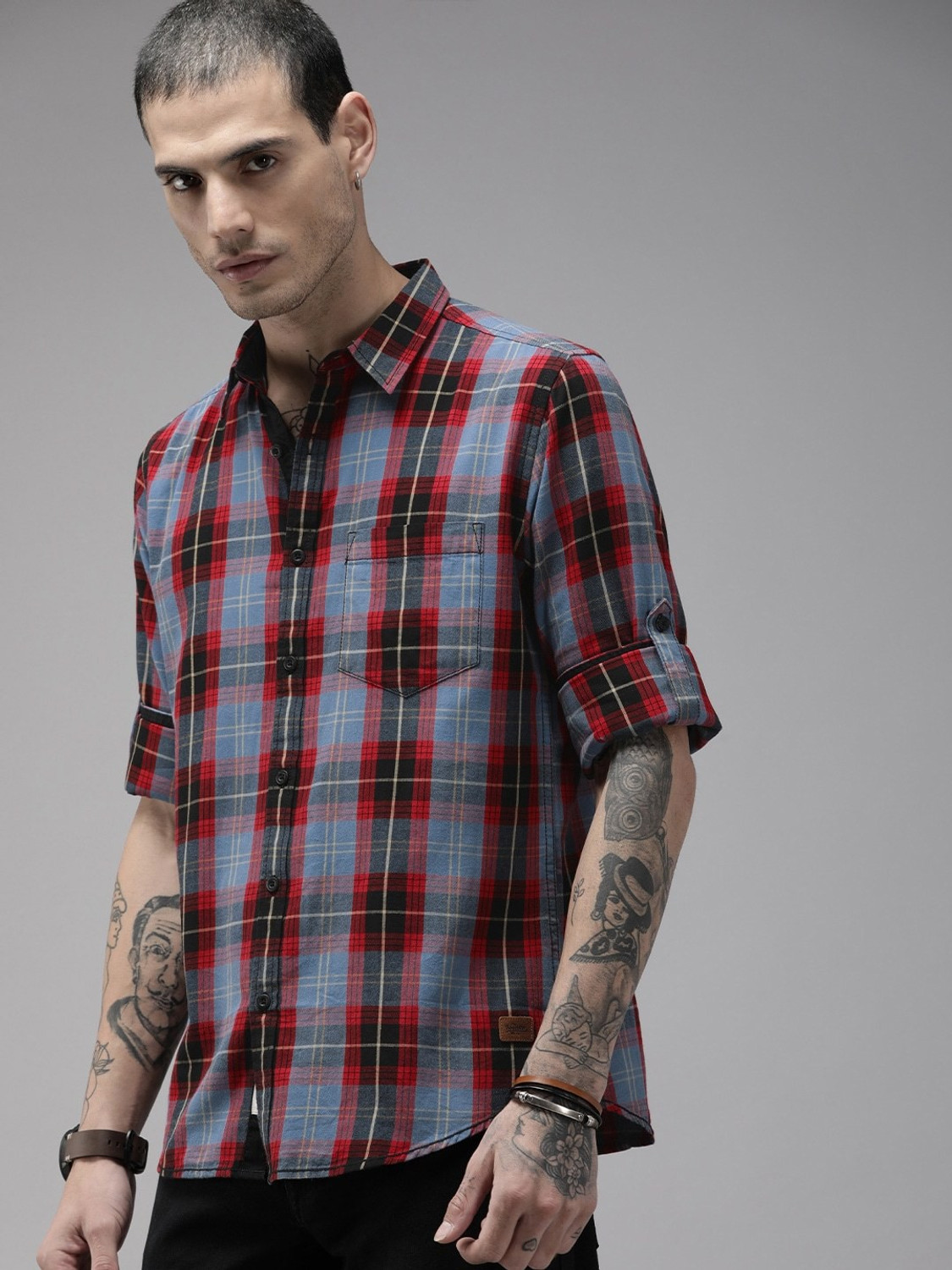 Image of Roadster Men Regular Fit Printed Spread Collar Casual Shirt
