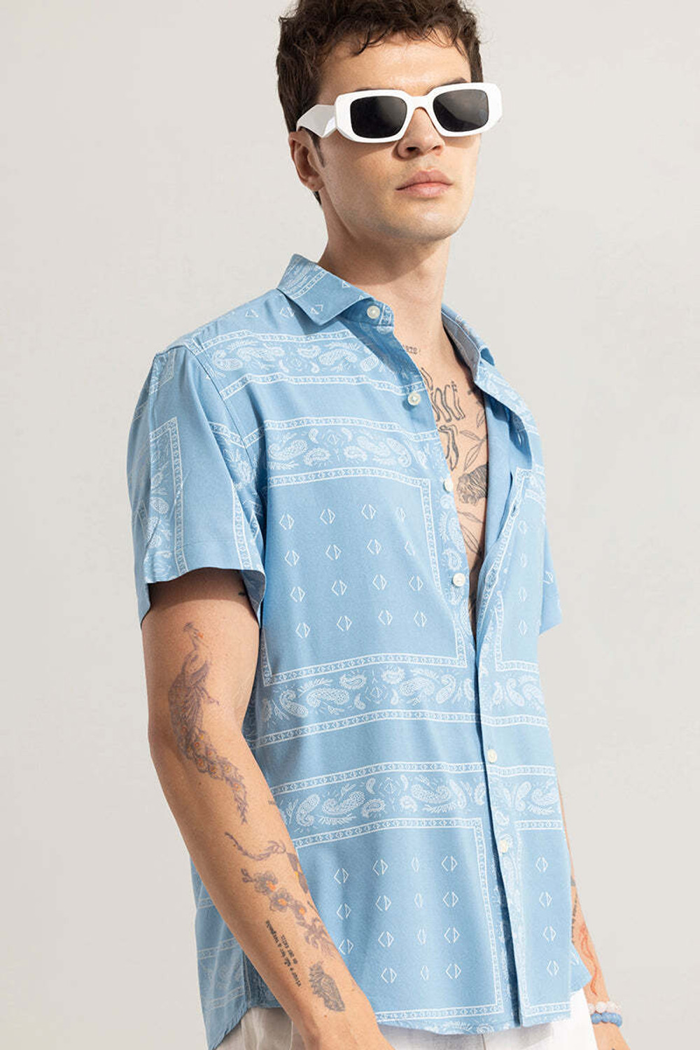 Image of Snitch Men Printed Casual Blue Shirt