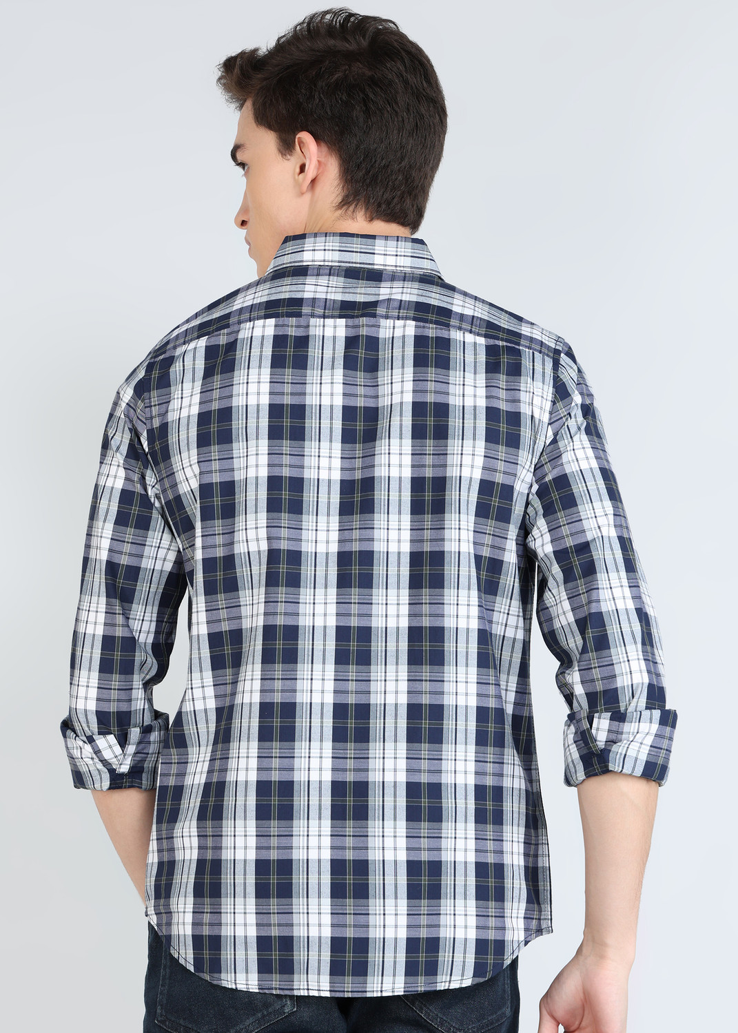 Image of WROGN Men Checkered Casual Blue Shirt