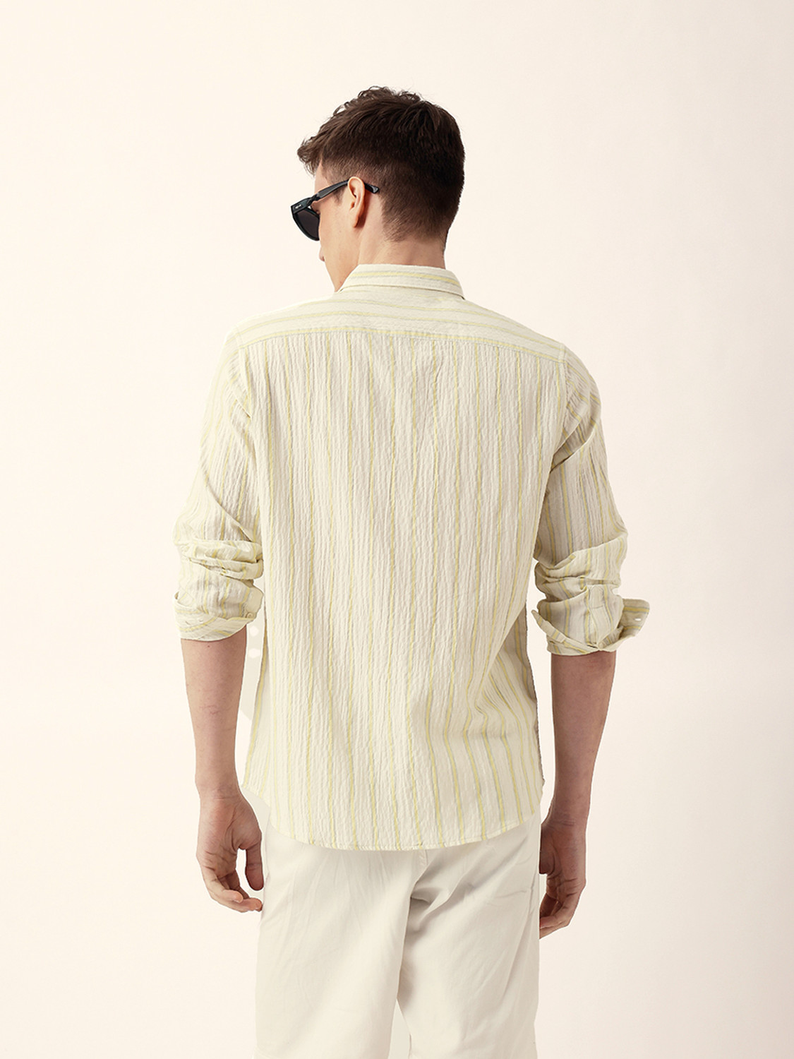 Image of THE BEAR HOUSE Men Striped Casual Yellow Shirt