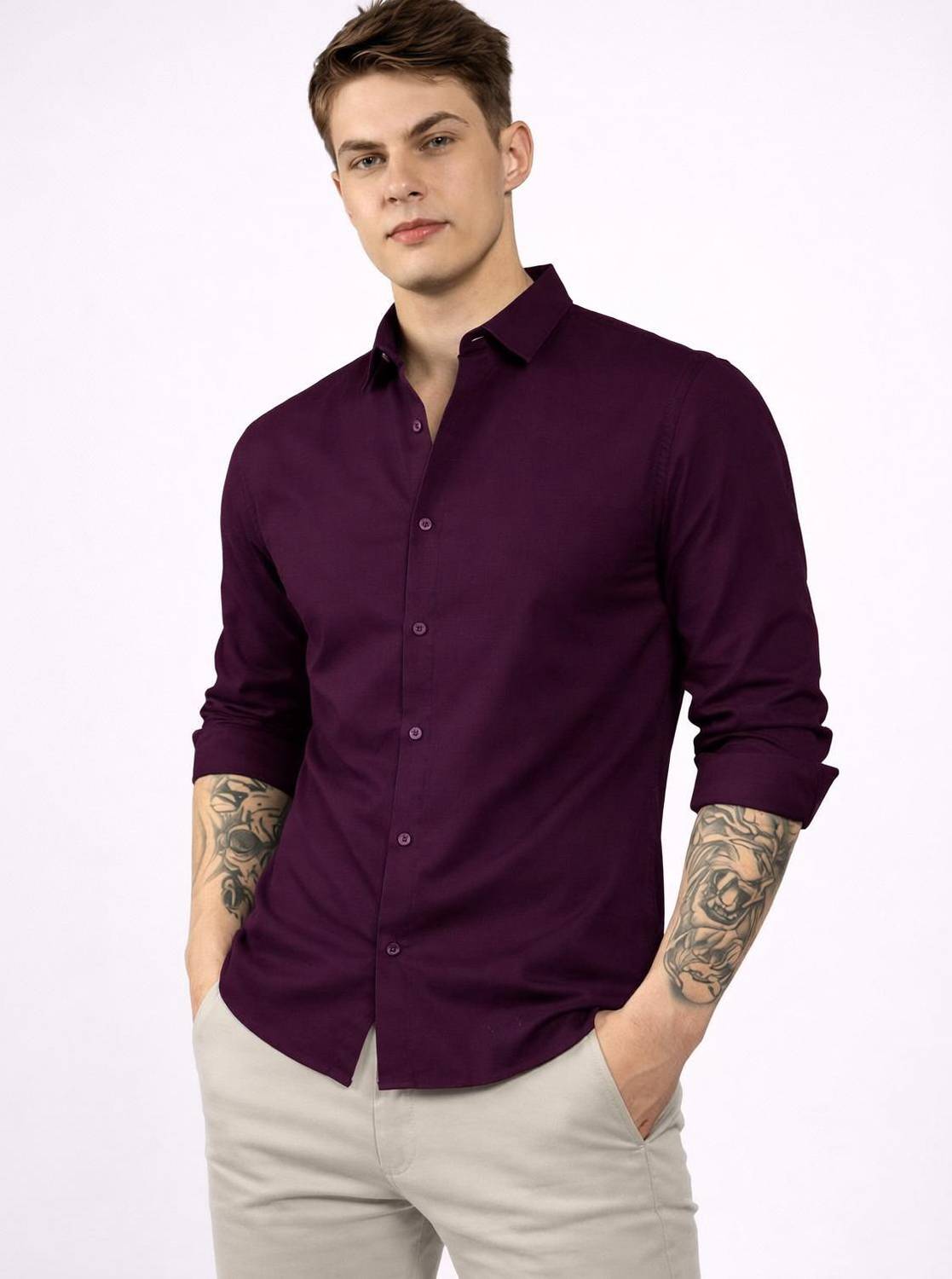 BROCON Men Purple Casual Shirt - Image 1