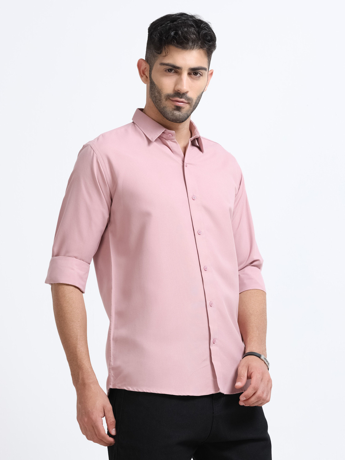 Image of WHISQ Men Solid Casual Pink Shirt