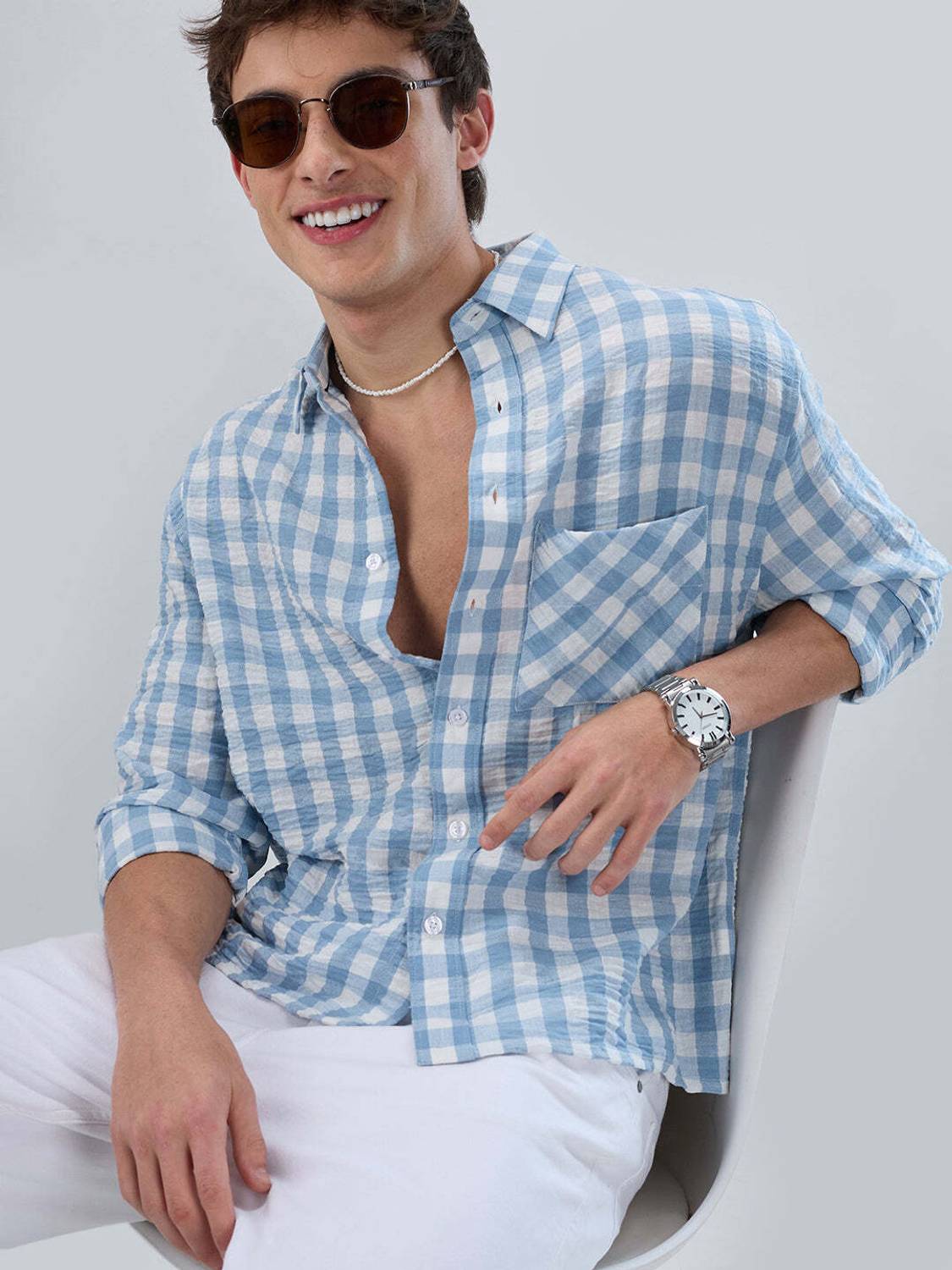 VASTRADO Men Blue Checkered Shirt - Image 1