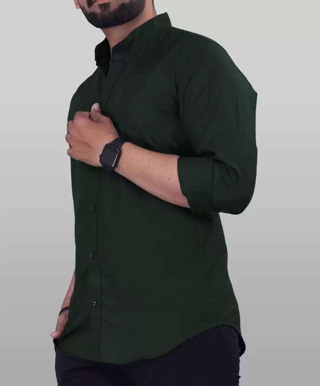 Tanip Men Solid Casual Dark Green Shirt