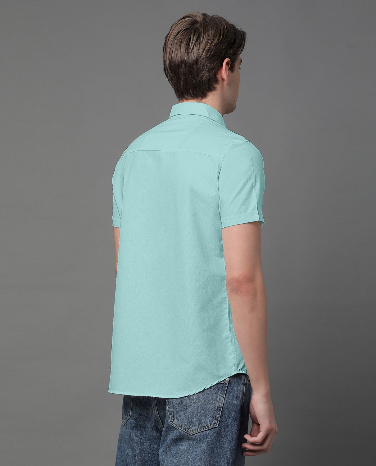 Image of Voroxy Men Solid Casual Light Blue Shirt