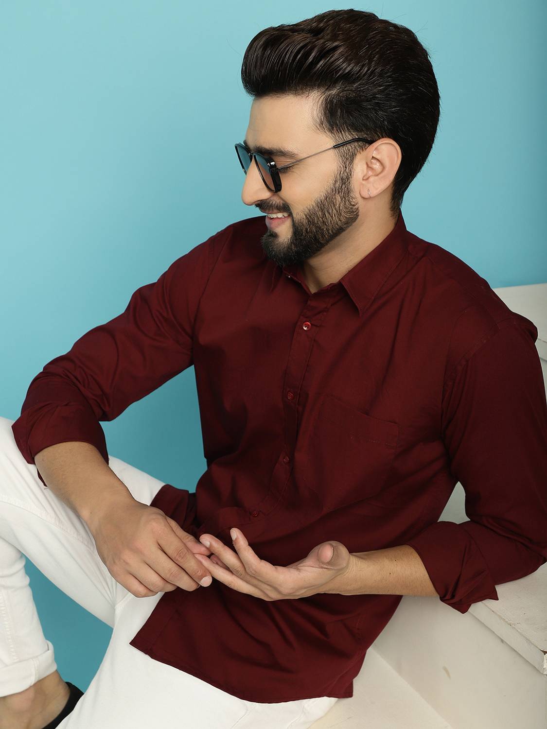 ARMAAN ETHNIC Men Solid Casual Maroon Shirt