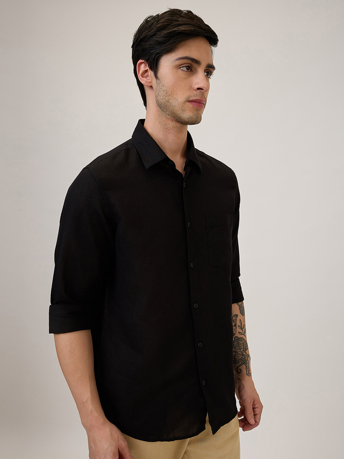 Image of Spykar Men Solid Casual Black Shirt