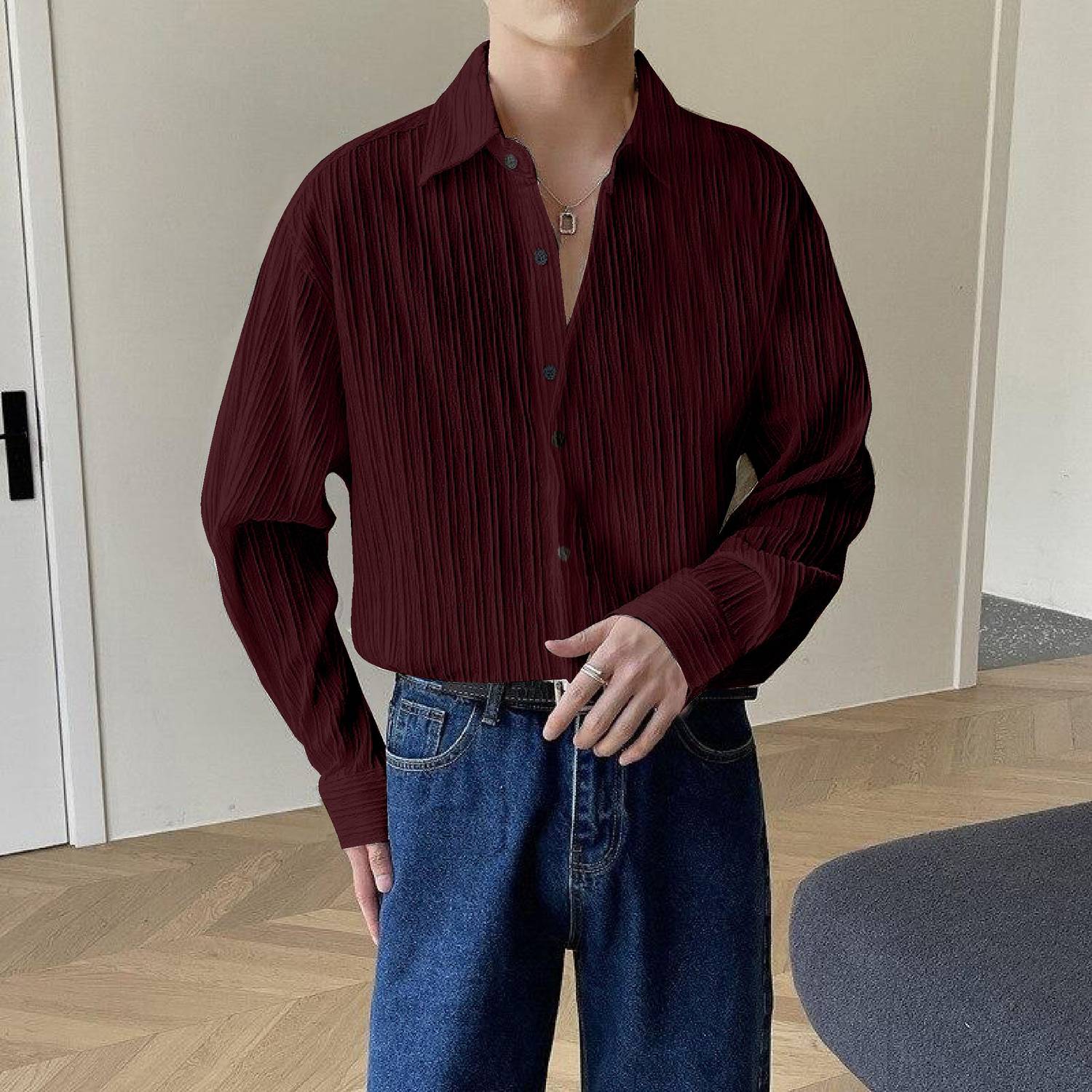 Balkrishna Creation Men Striped Casual Maroon Shirt