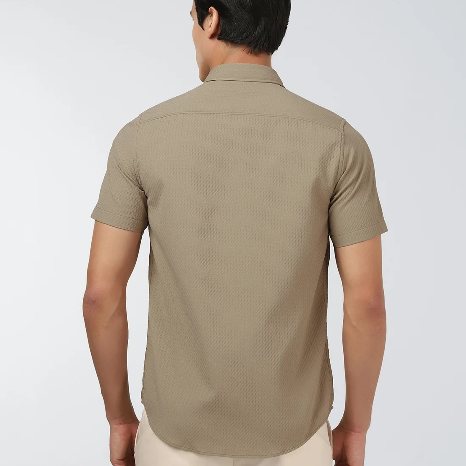 Image of Blackberrys Men Self Design Casual Khaki Shirt